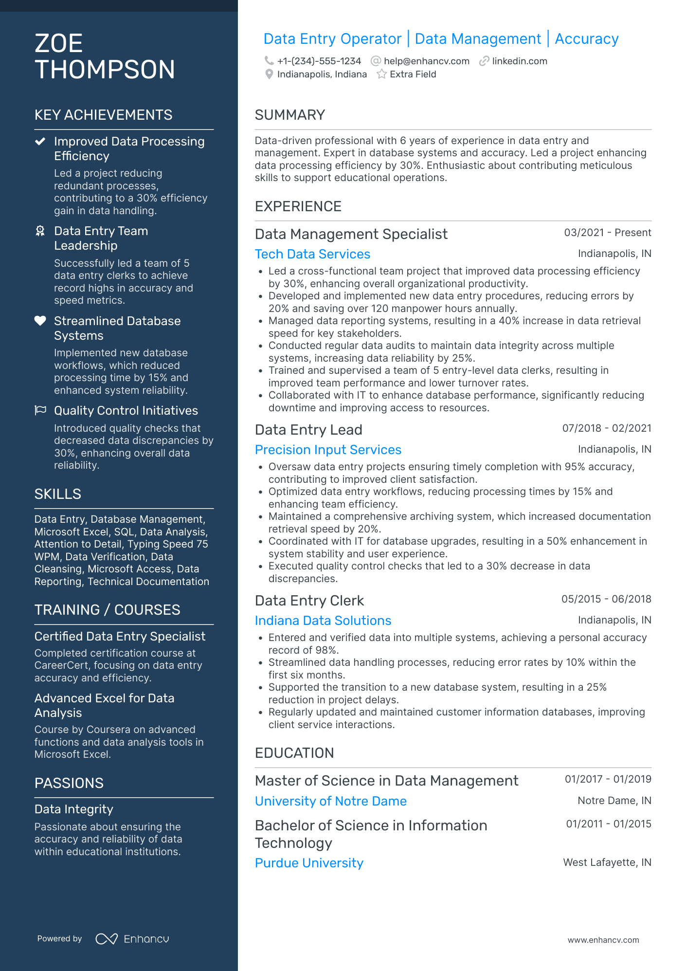 Temporary Data Entry Clerk Resume Example