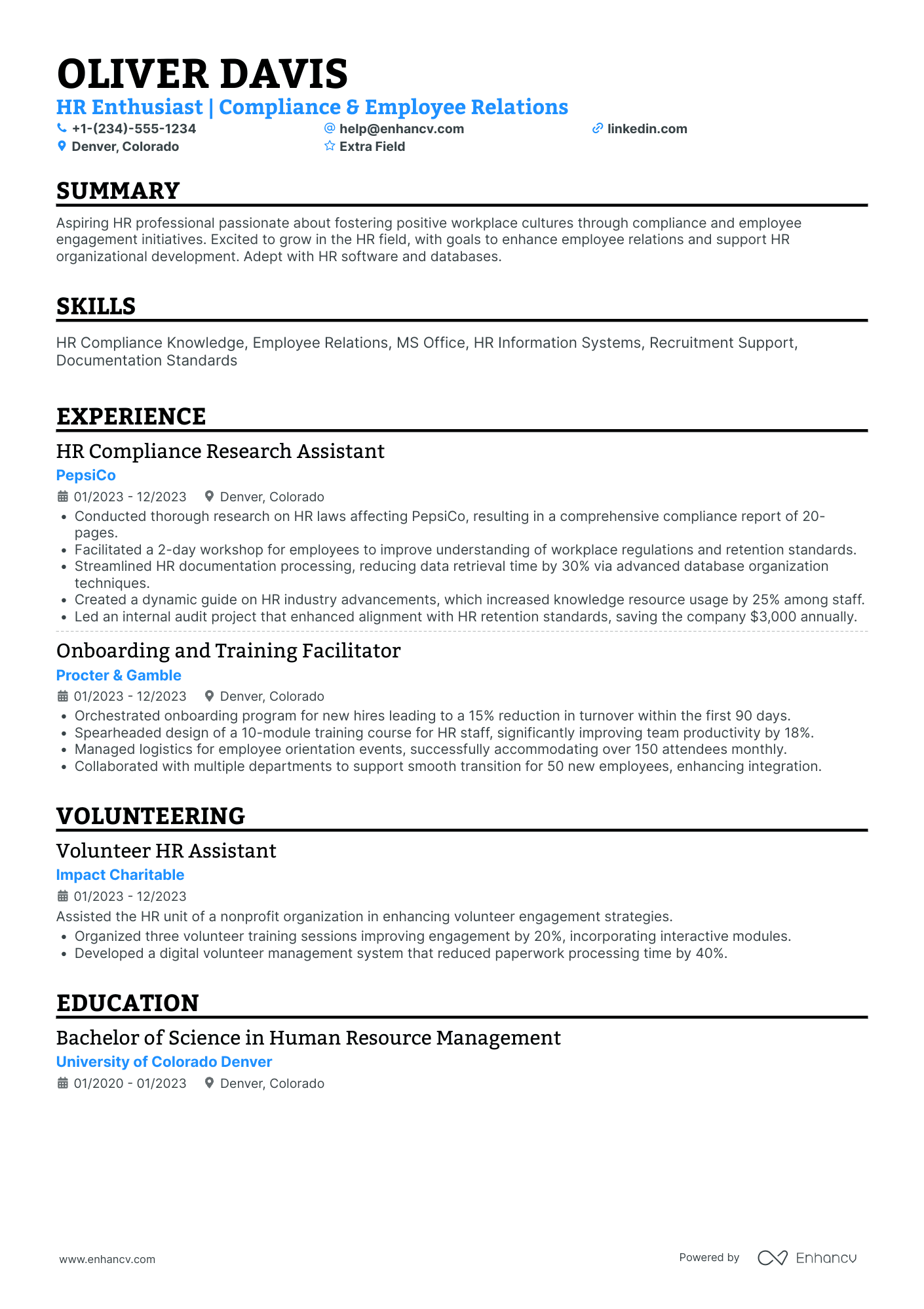 HR Assistant Intern Resume Example