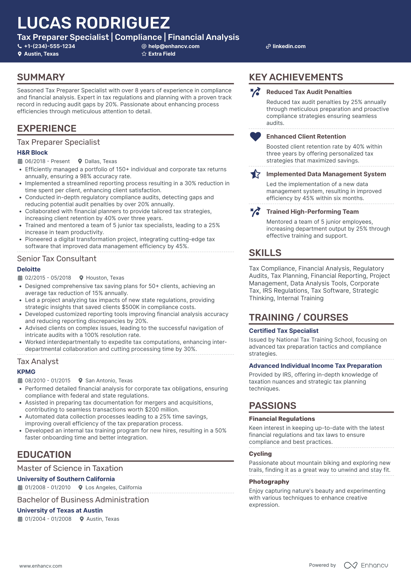 Tax Preparer Specialist Resume Example