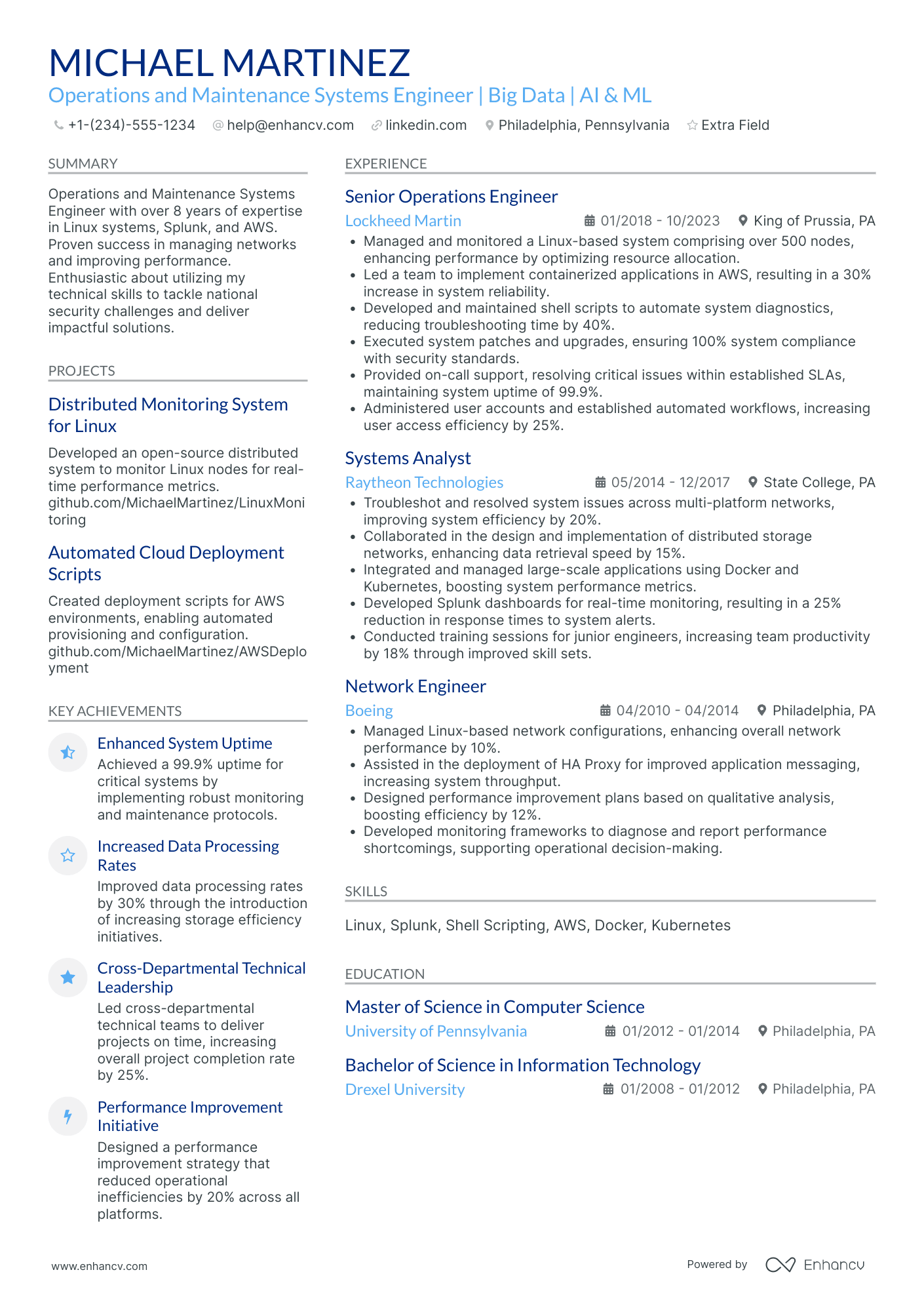 Big Data Operations Engineer Resume Example