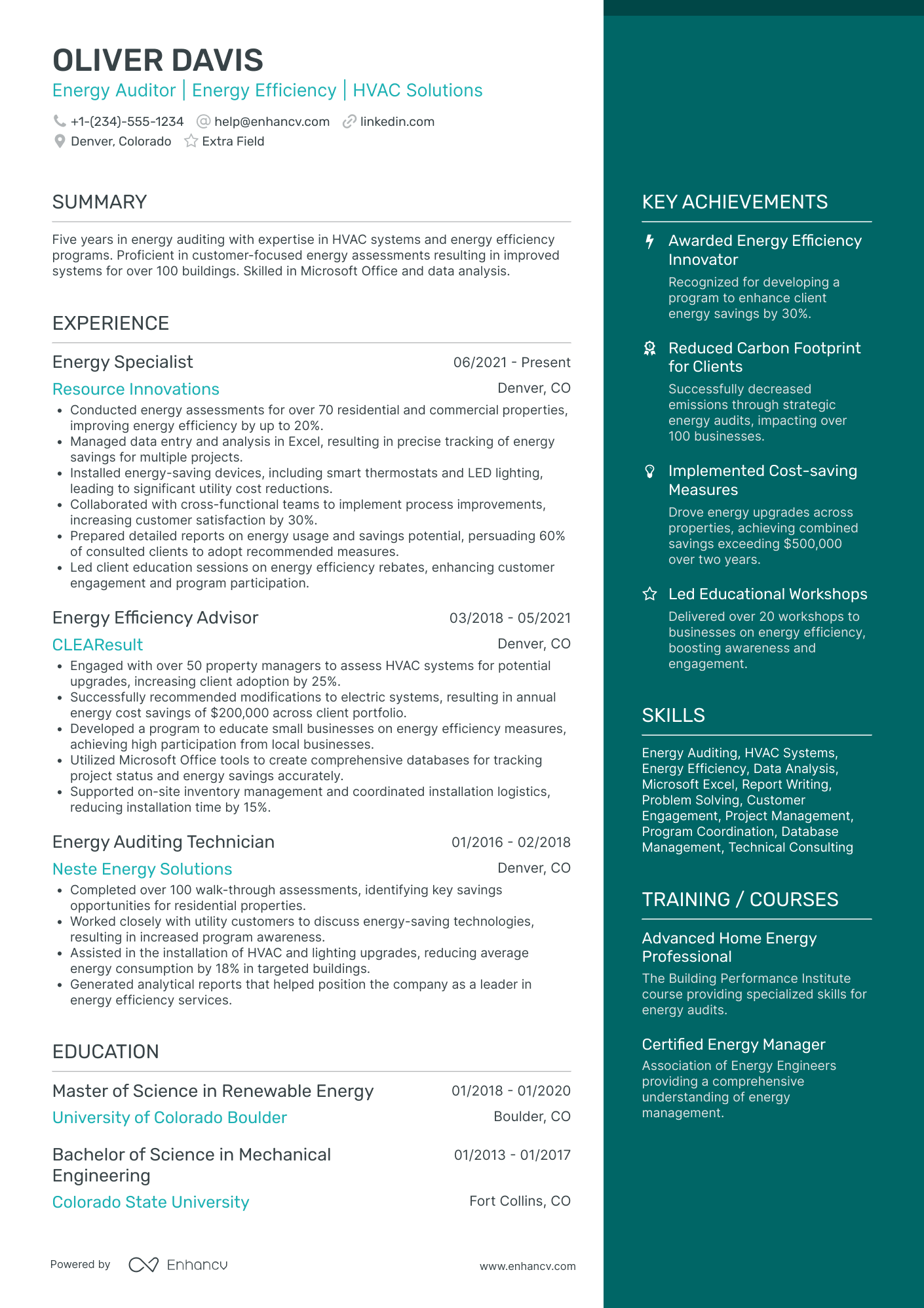 Energy Auditor Resume Example