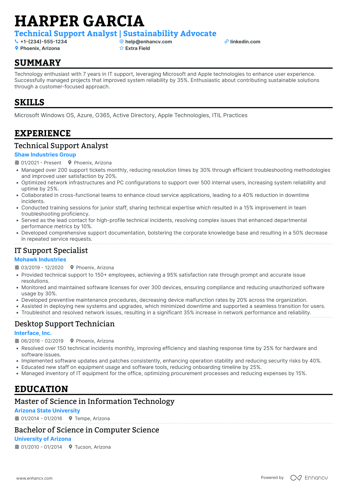 Tech Support Analyst Resume Example