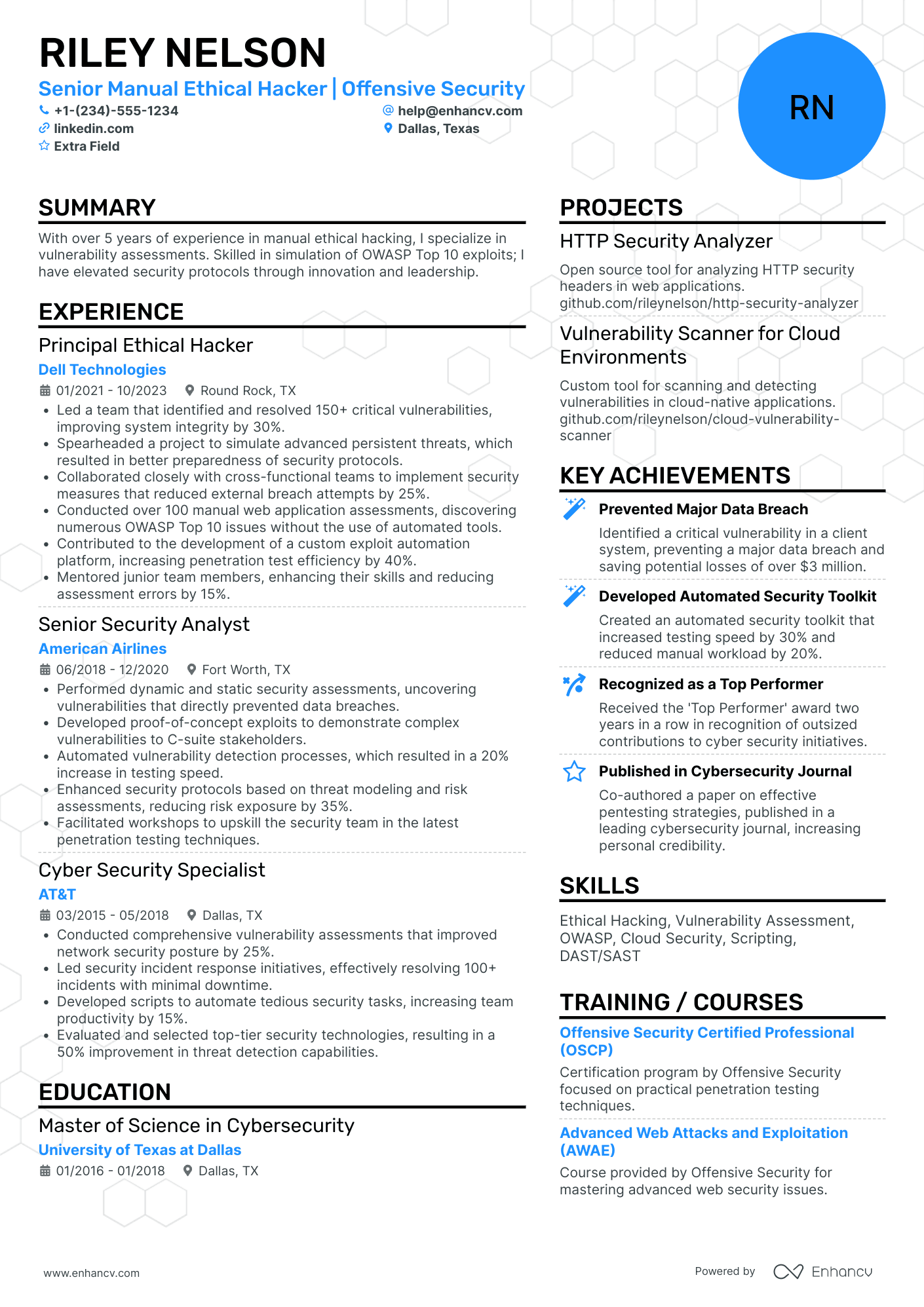 Senior Ethical Hacker Resume Example