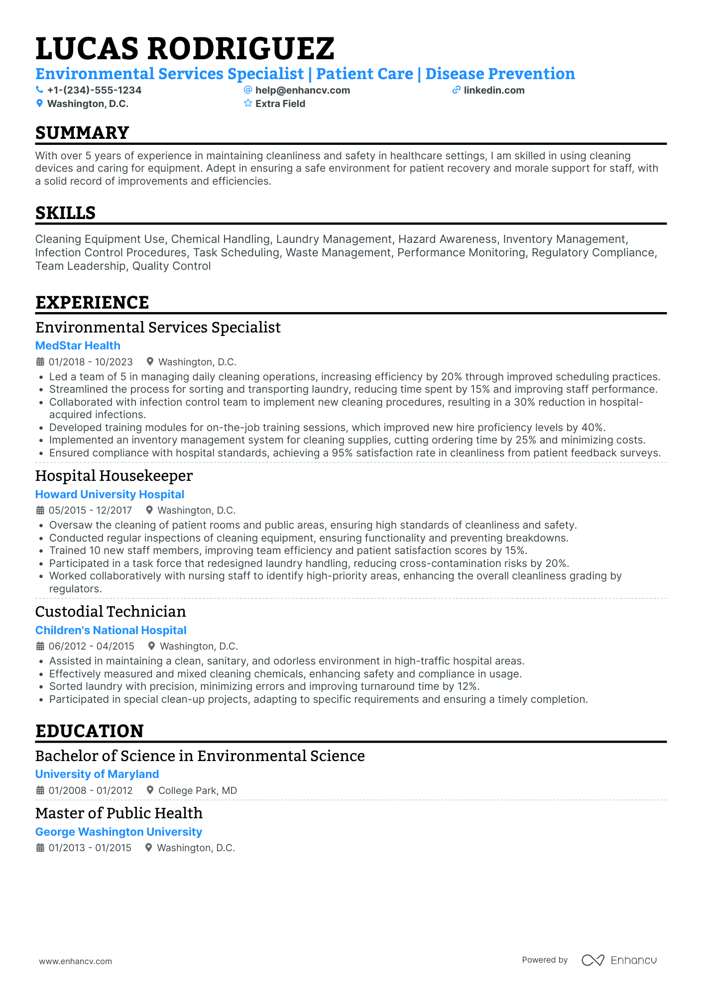 Environmental Services Custodian Resume Example