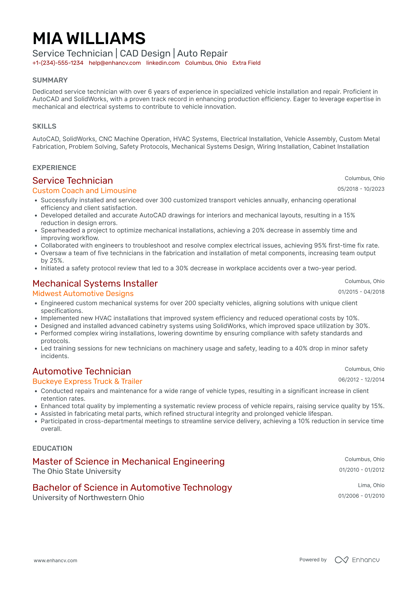 Handyman Technician Resume Example