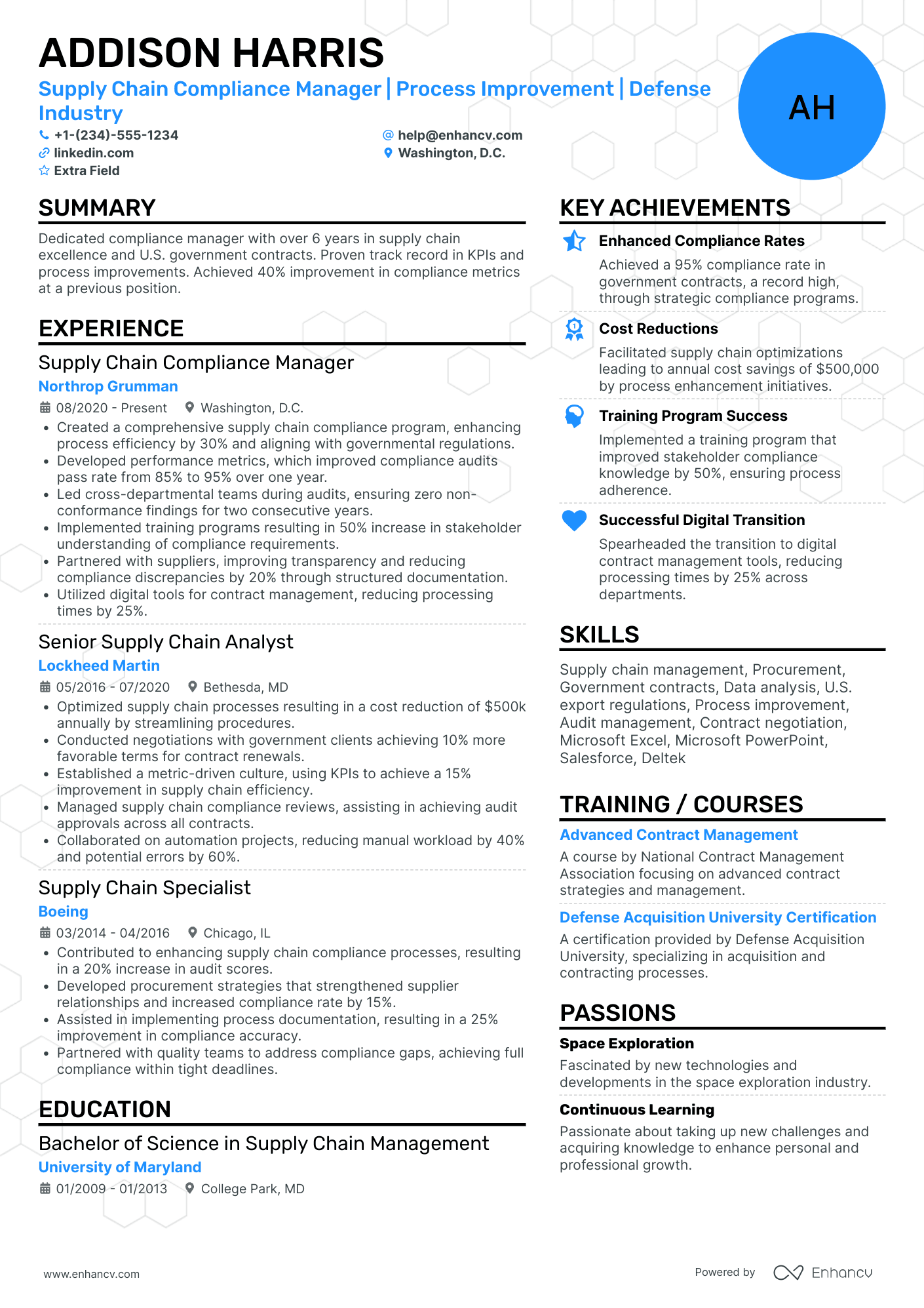 Supply Chain Compliance Manager Resume Example