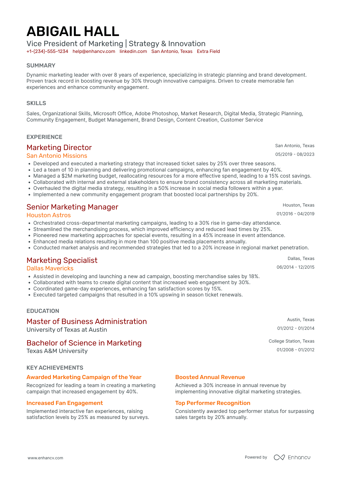 Vice President of Marketing Resume Example