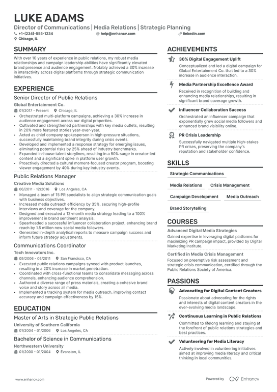 Director of Communications Resume Example