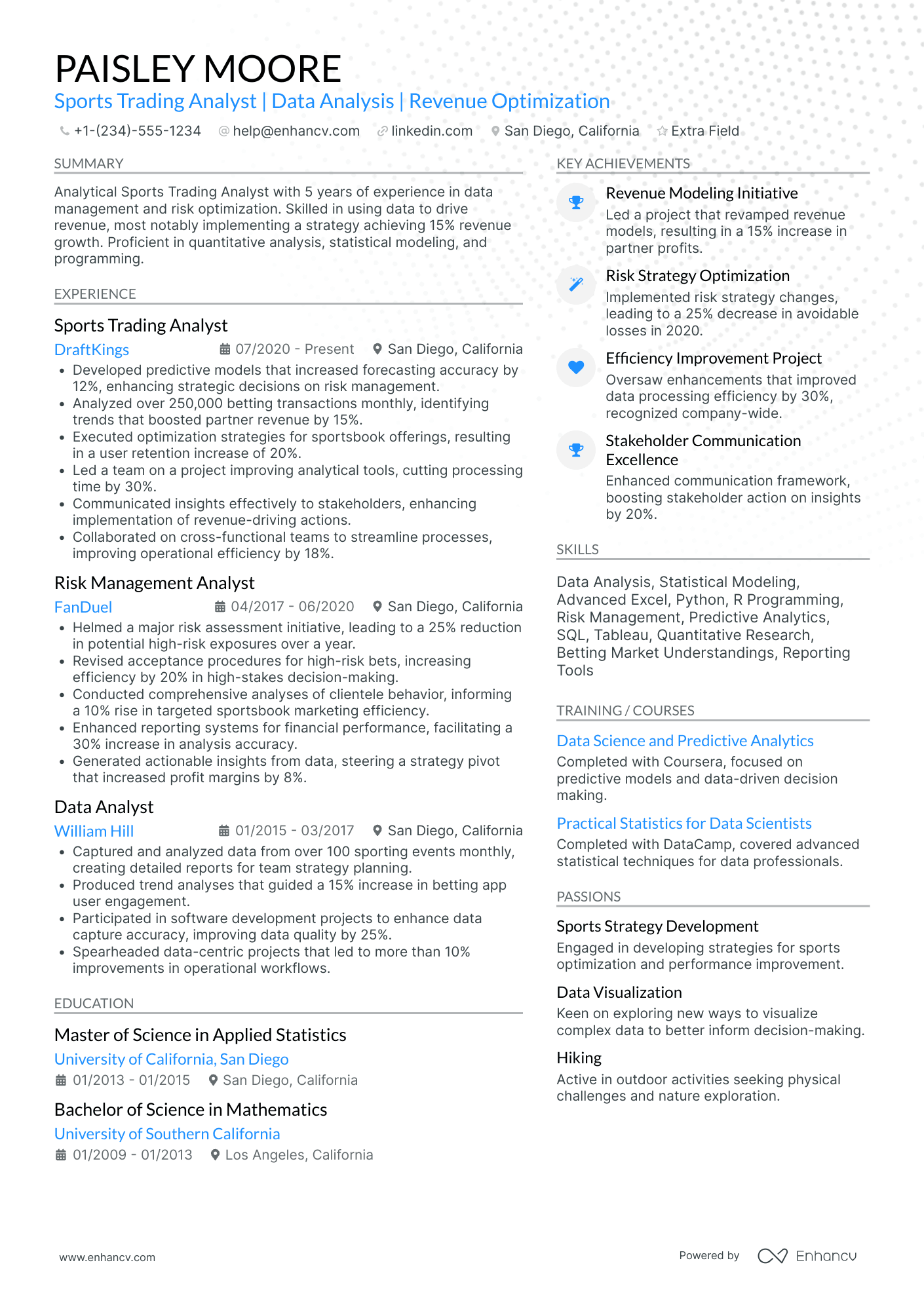 Entry Level Sports Analyst Resume Example