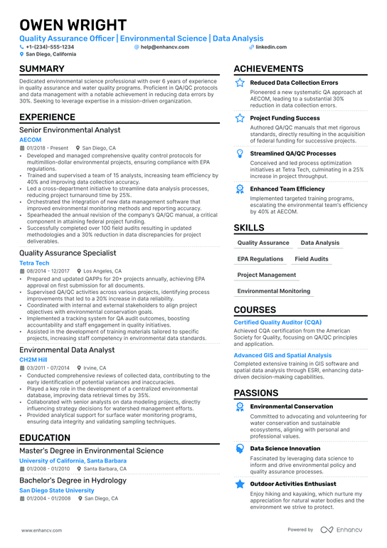 Quality Assurance Officer Resume Example