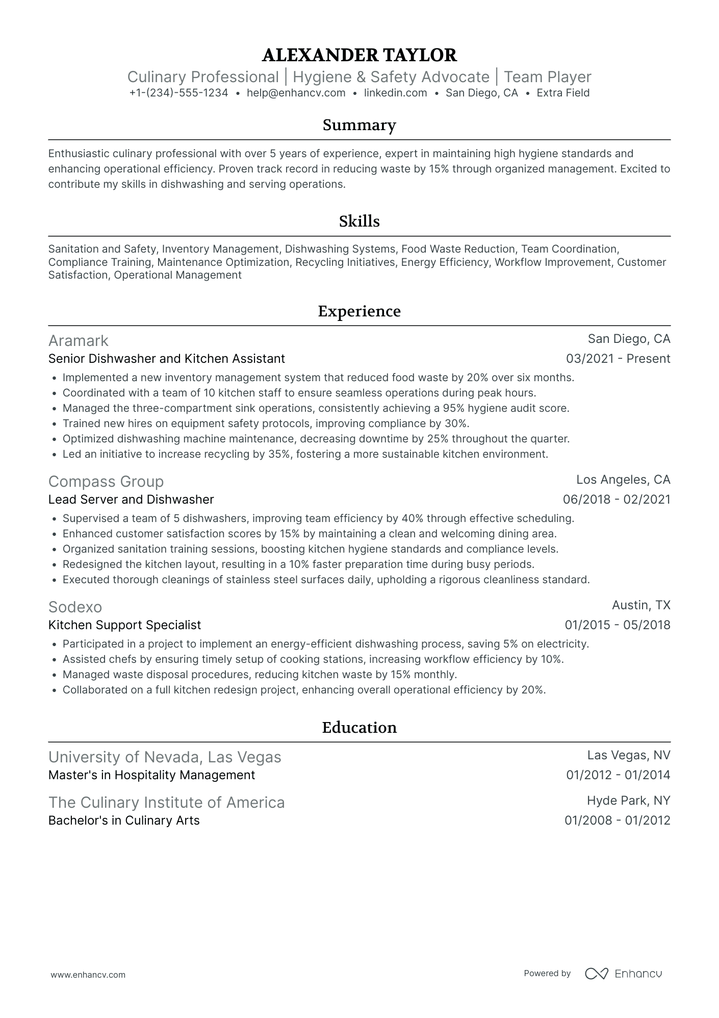 Dishwasher Staff Resume Example