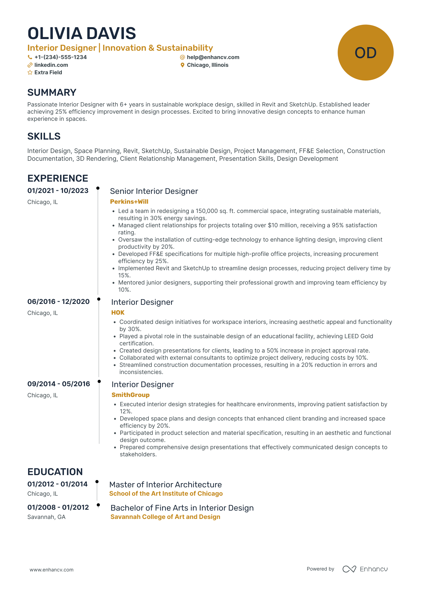 Sustainable Interior Designer Resume Example