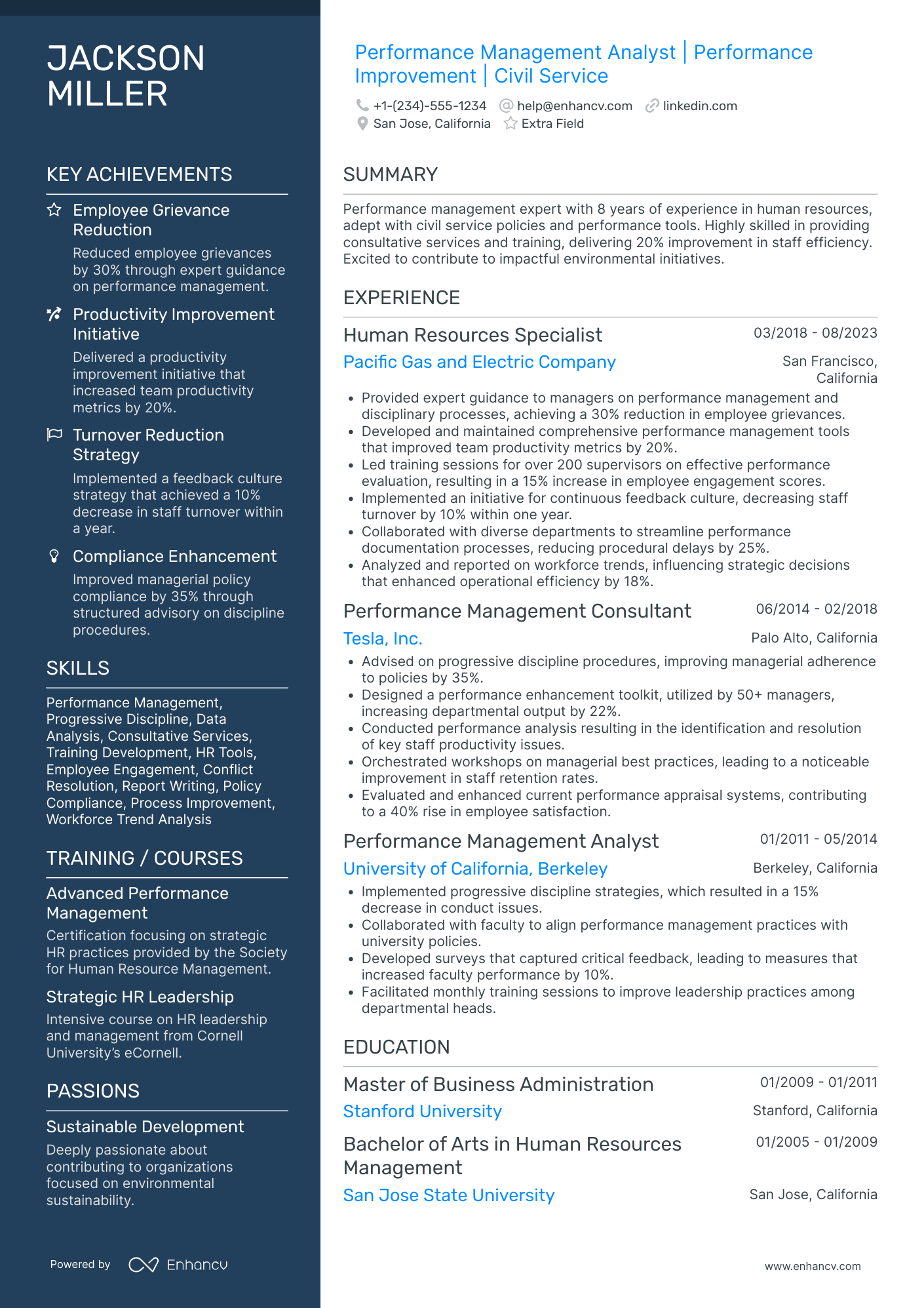 Performance Management Analyst Resume Example