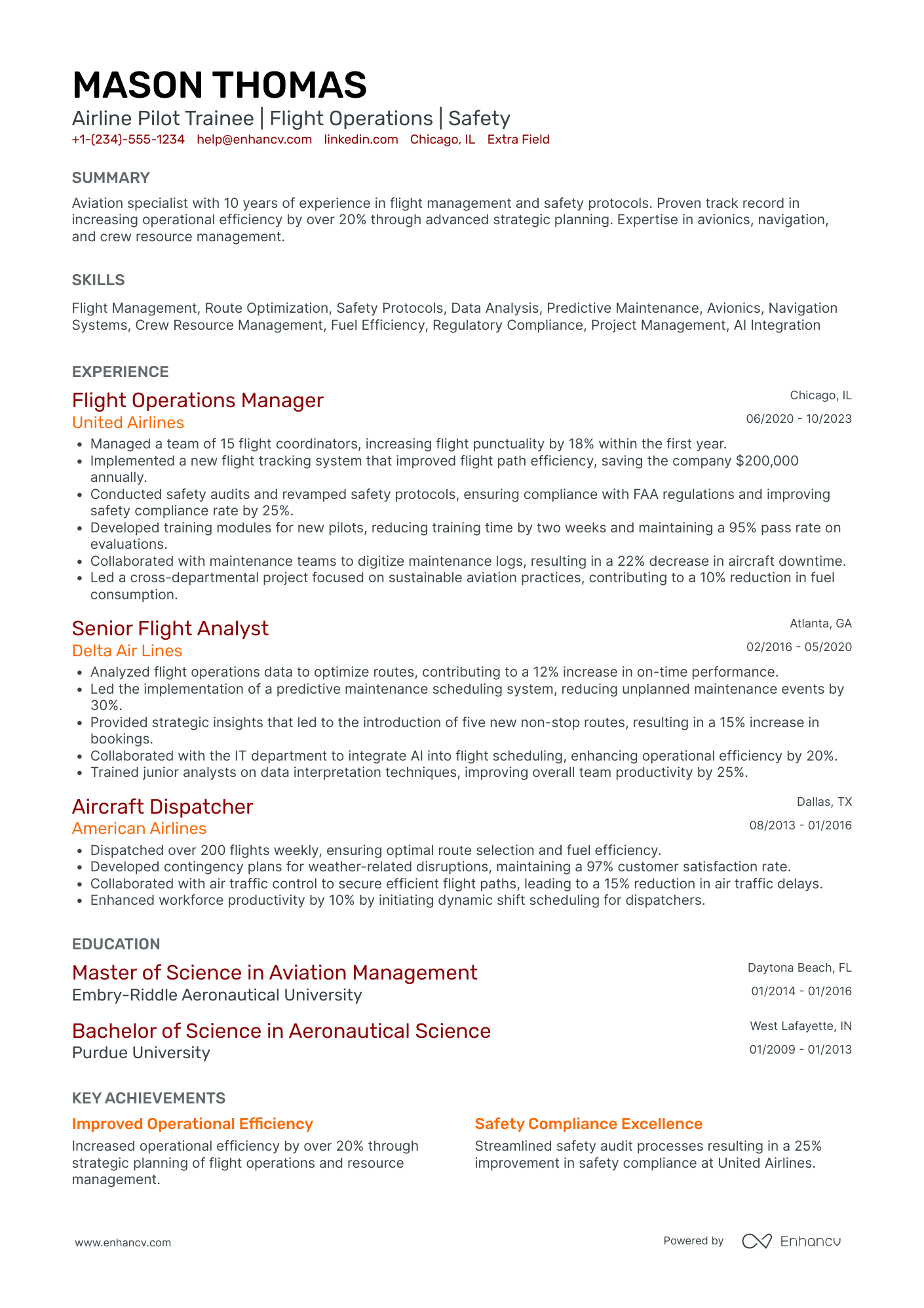 Airline Pilot Trainee Resume Example