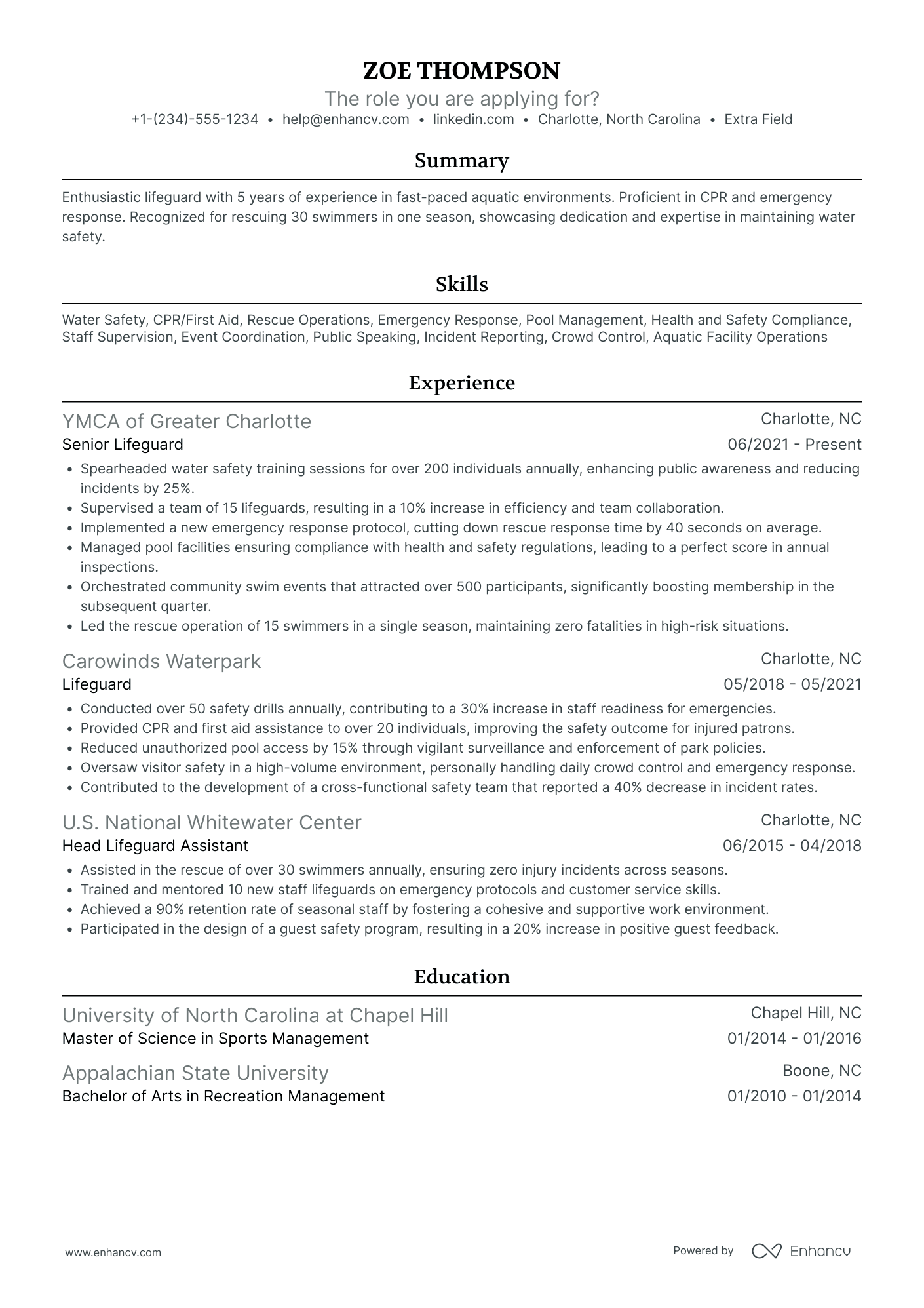 Full Time Lifeguard Resume Example