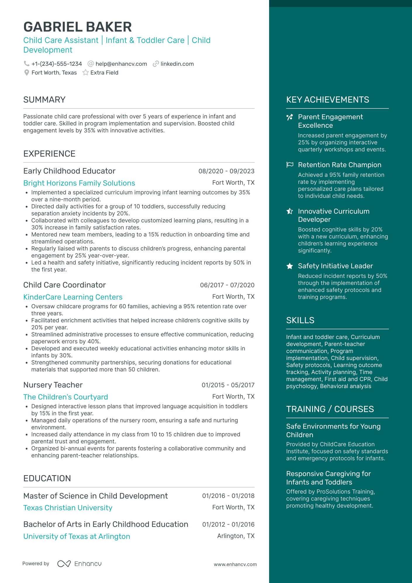 Child Care Assistant Resume Example