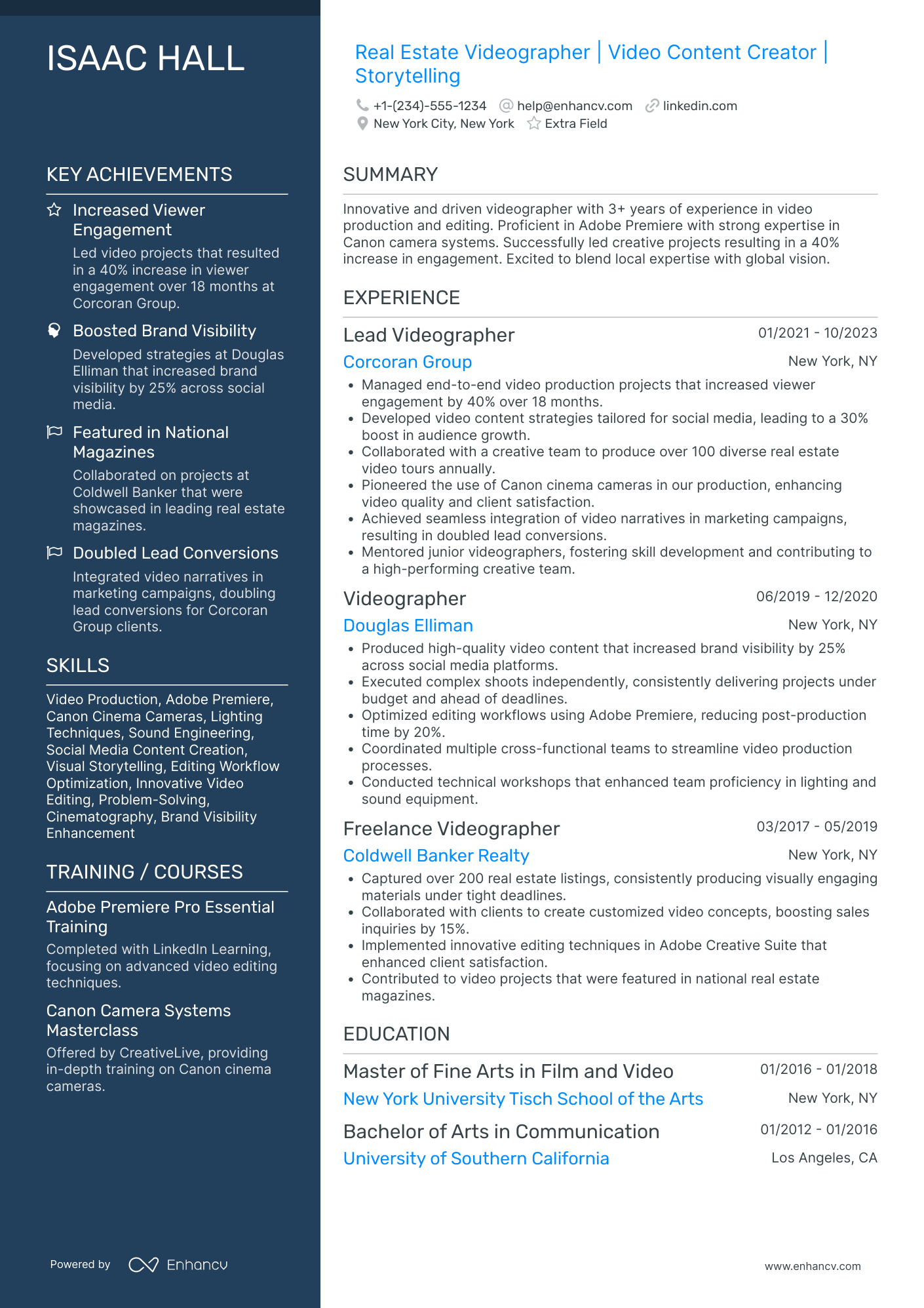 Real Estate Videographer Resume Example