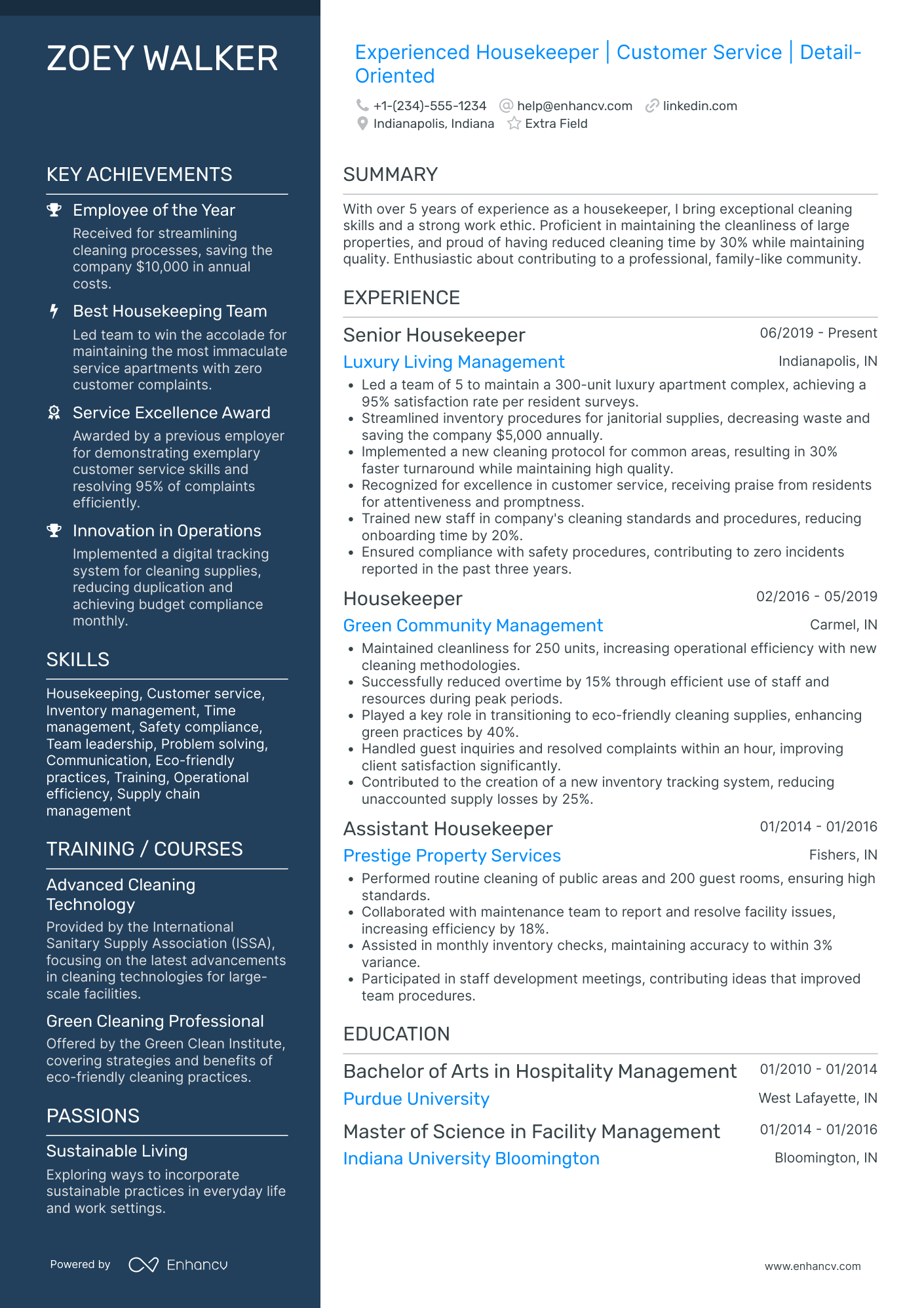 Trainee Housekeeper Resume Example