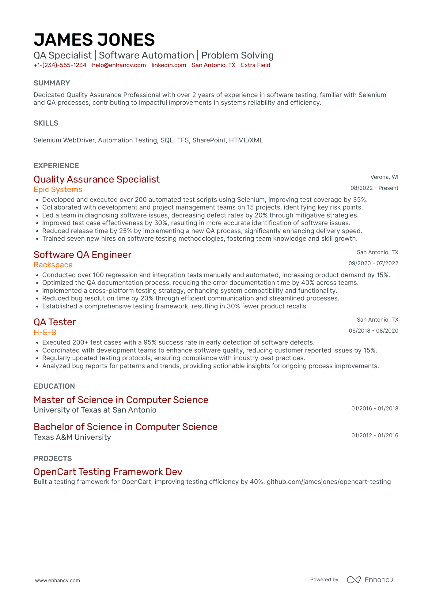 QA Functional Analyst Resume Example