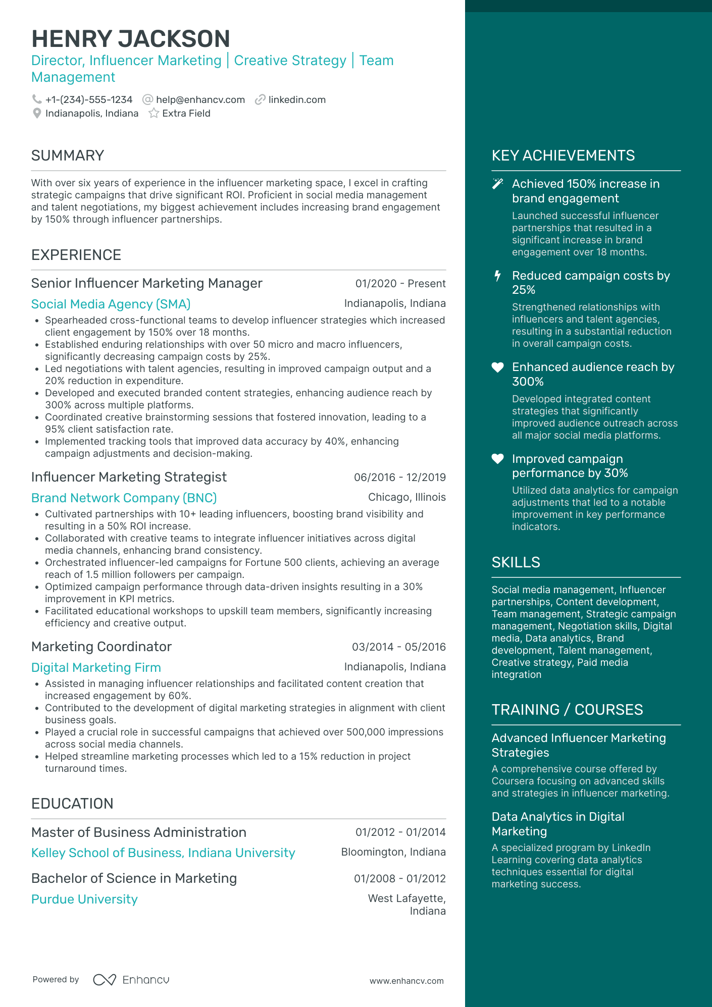 Influencer Marketing Manager Resume Example