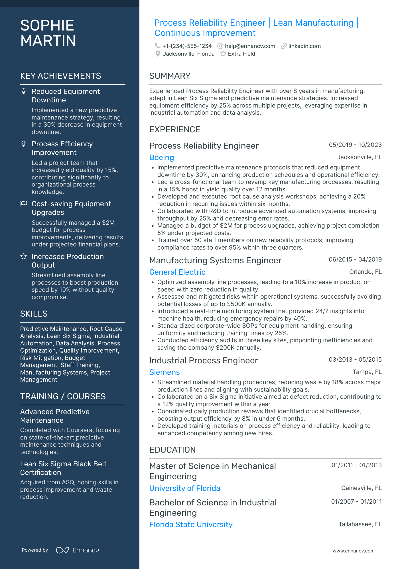 Process Reliability Engineer Resume Example