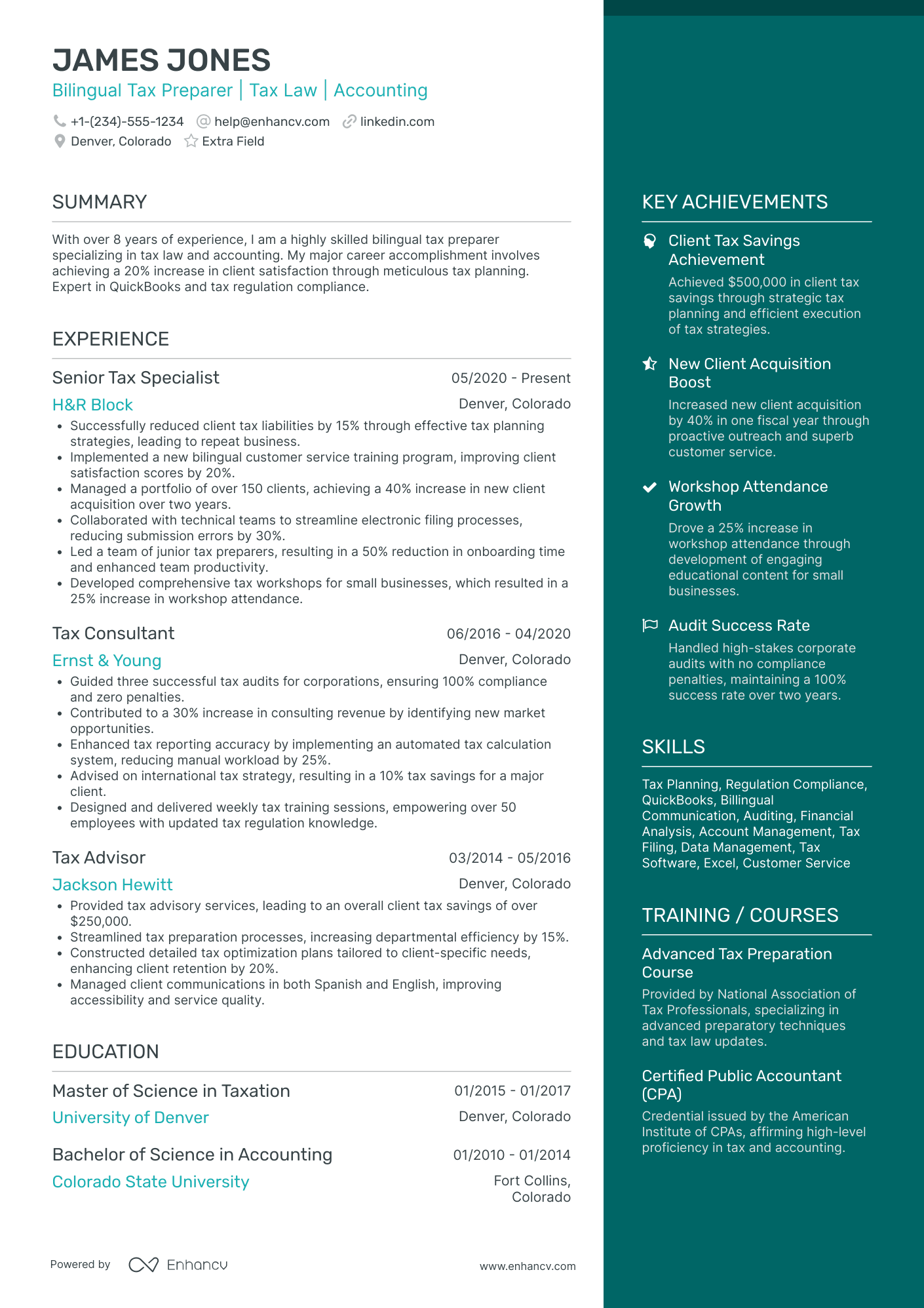 Bilingual Tax Preparer Resume Example