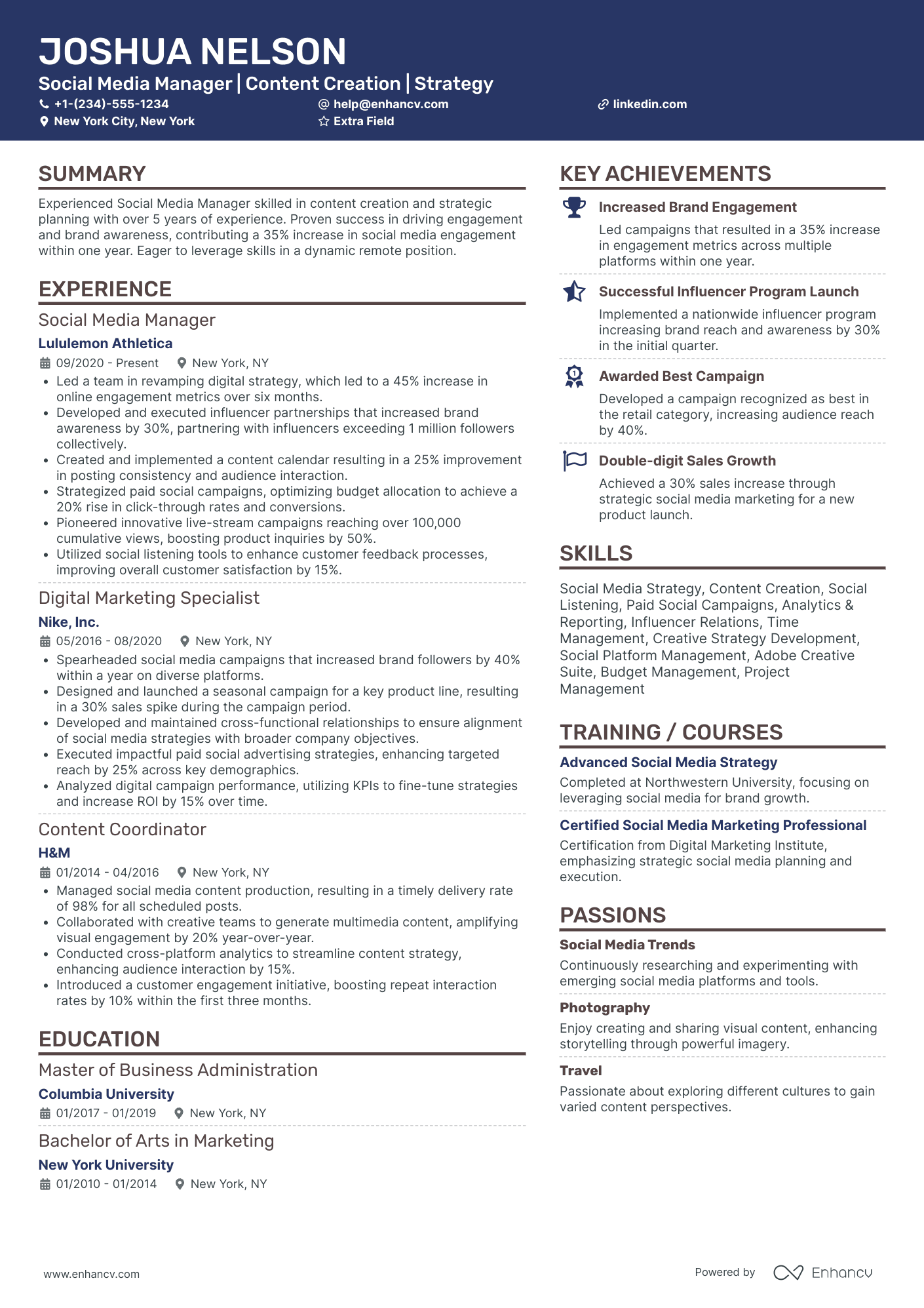 Senior Social Media Influencer Resume Example