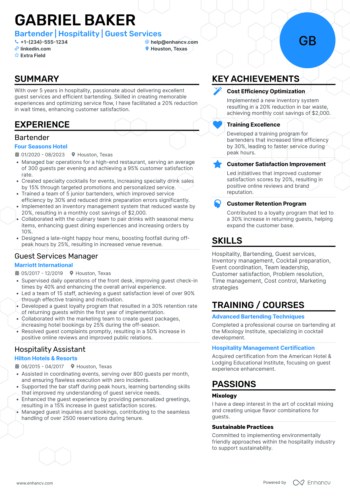 Cruise Ship Bartender Resume Example