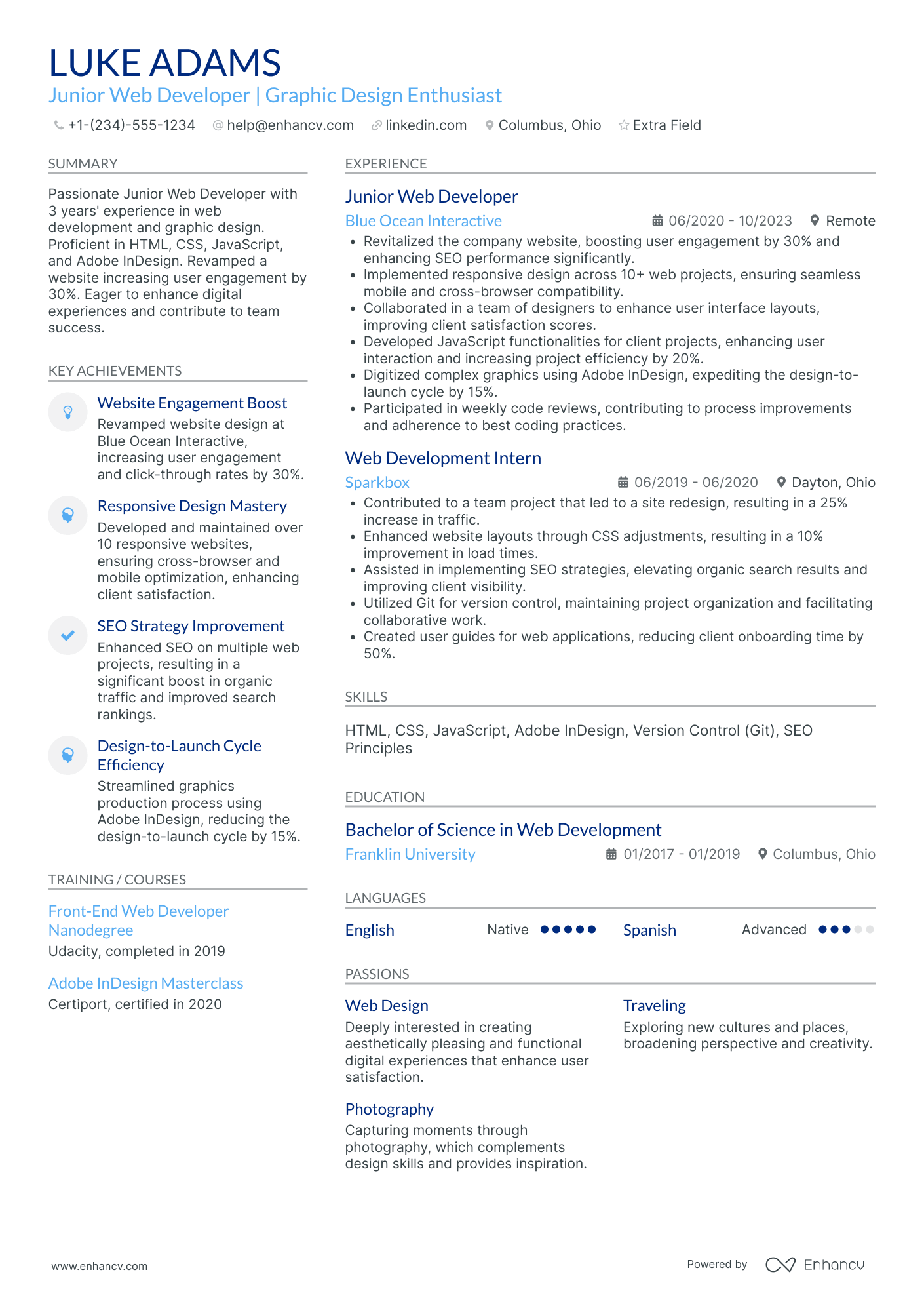 Junior Web Designer Resume Example