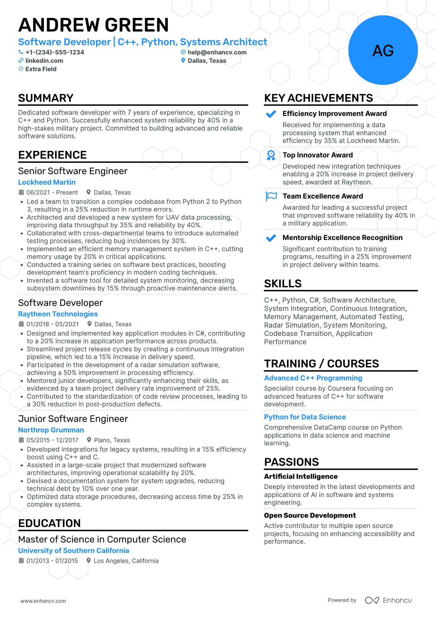 Undergraduate Software Developer Resume Example