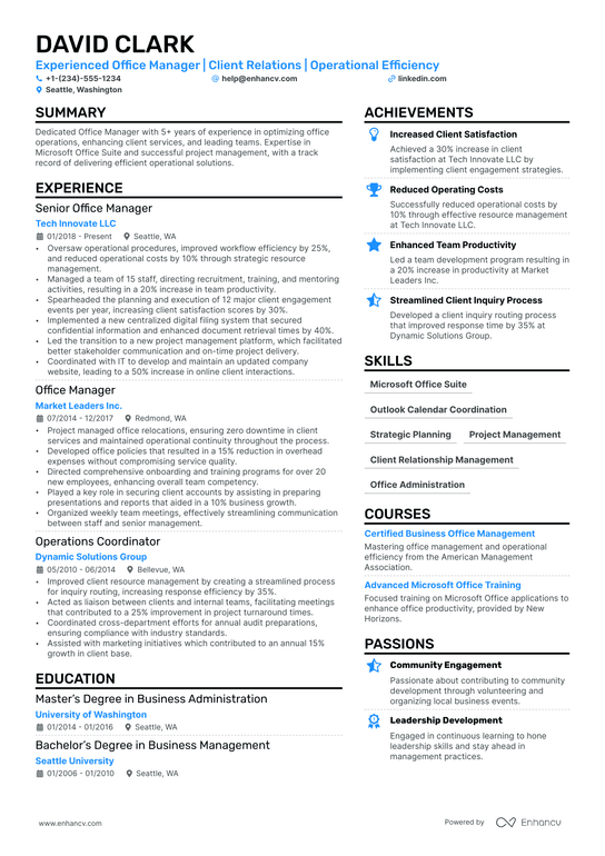 Business Office Manager Resume Example