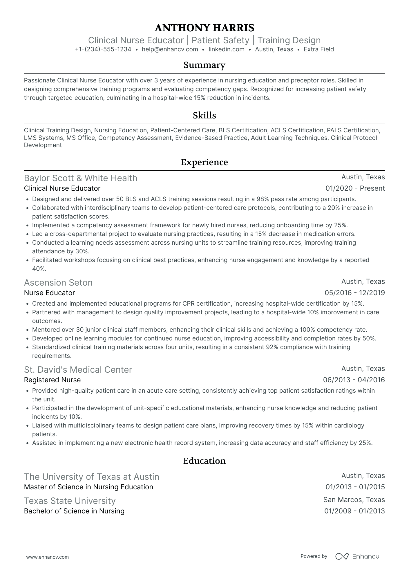 Nurse Educator Specialist Resume Example