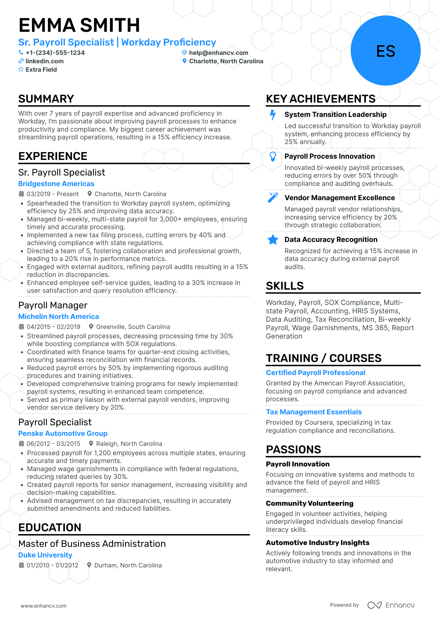 Payroll and HRIS Specialist Resume Example