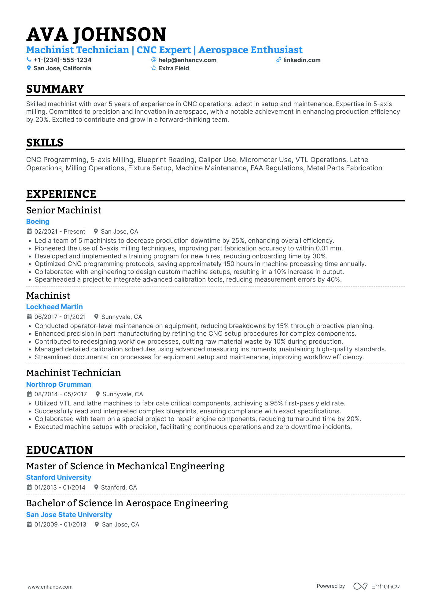 Machinist Technician Resume Example