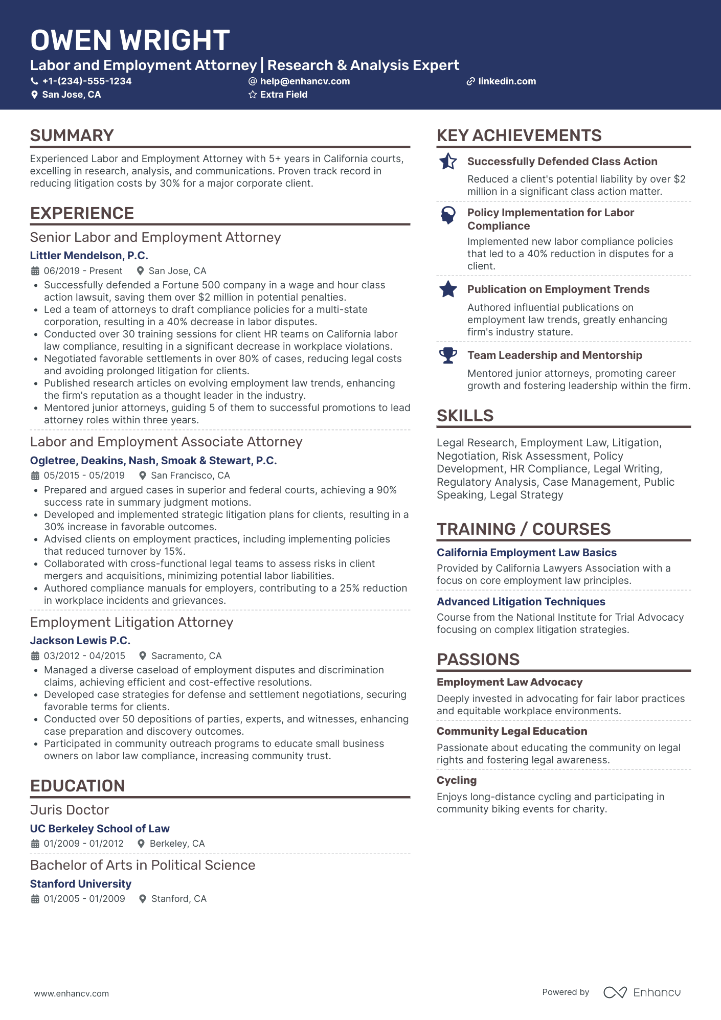 Labor and Employment Lawyer Resume Example