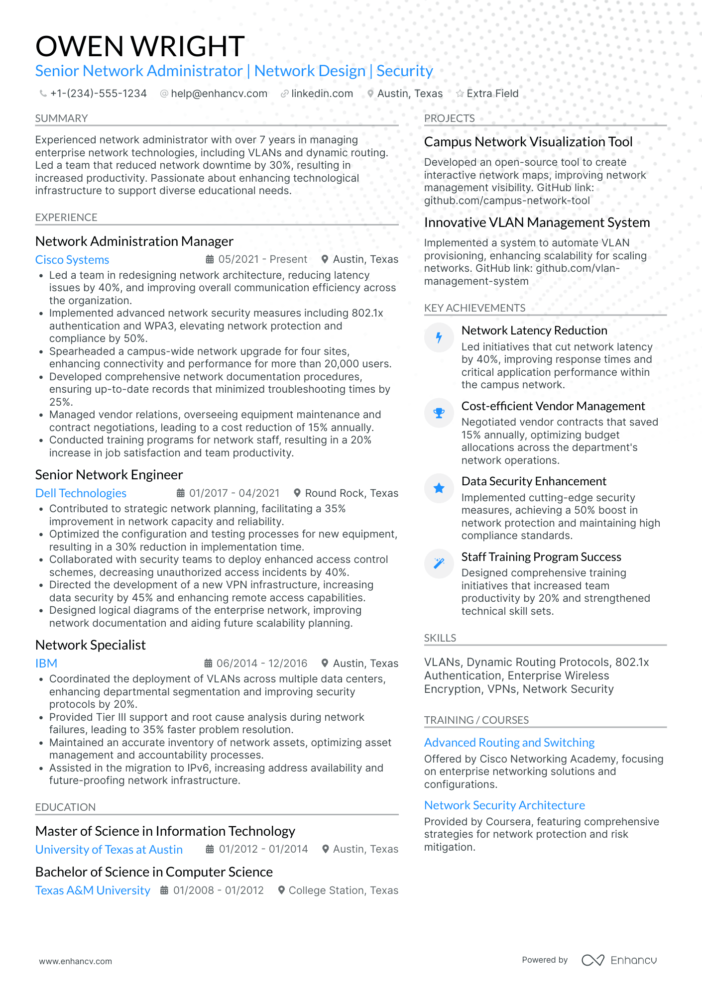 Senior Network Administrator Resume Example