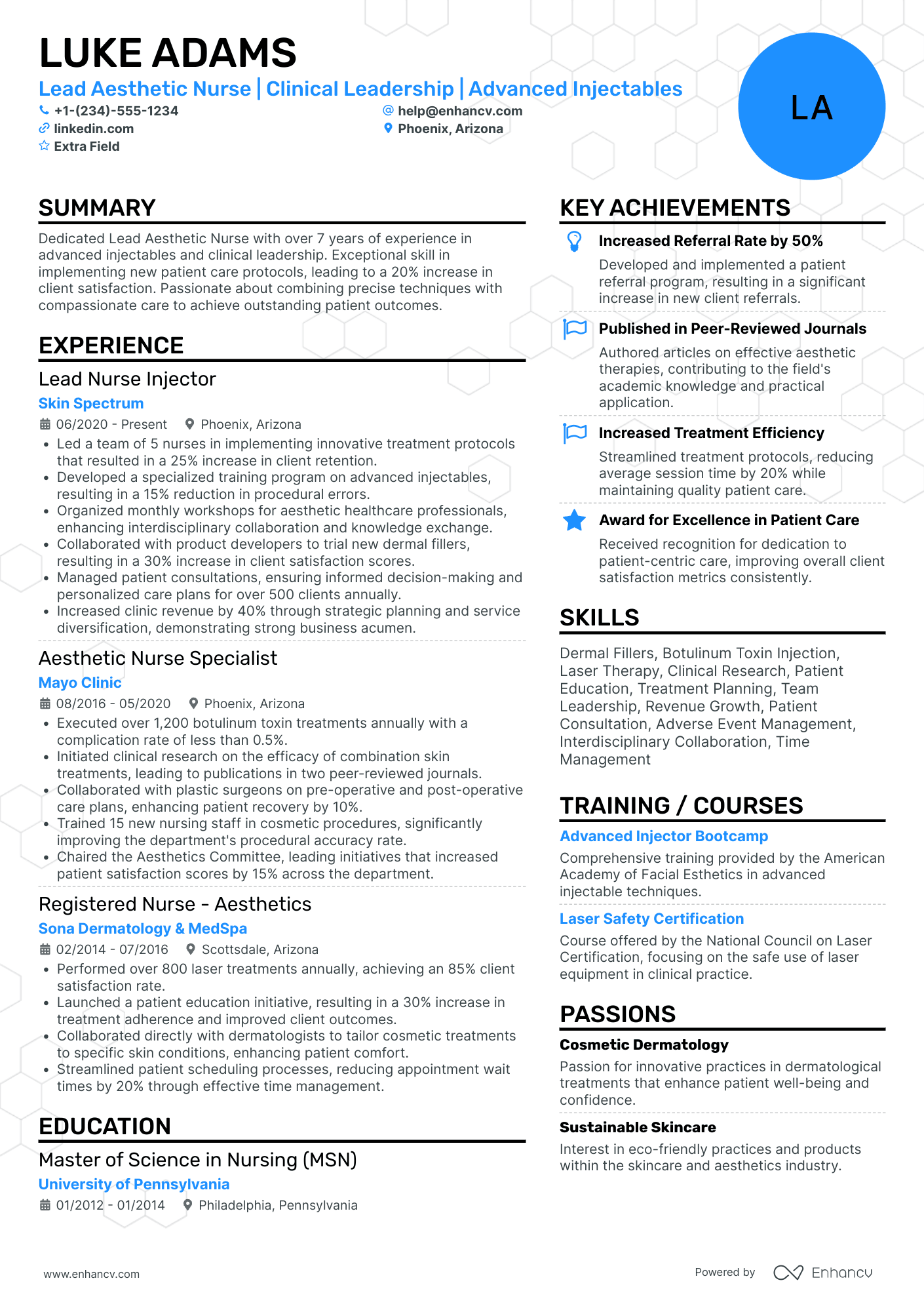 Lead Aesthetic Nurse Resume Example