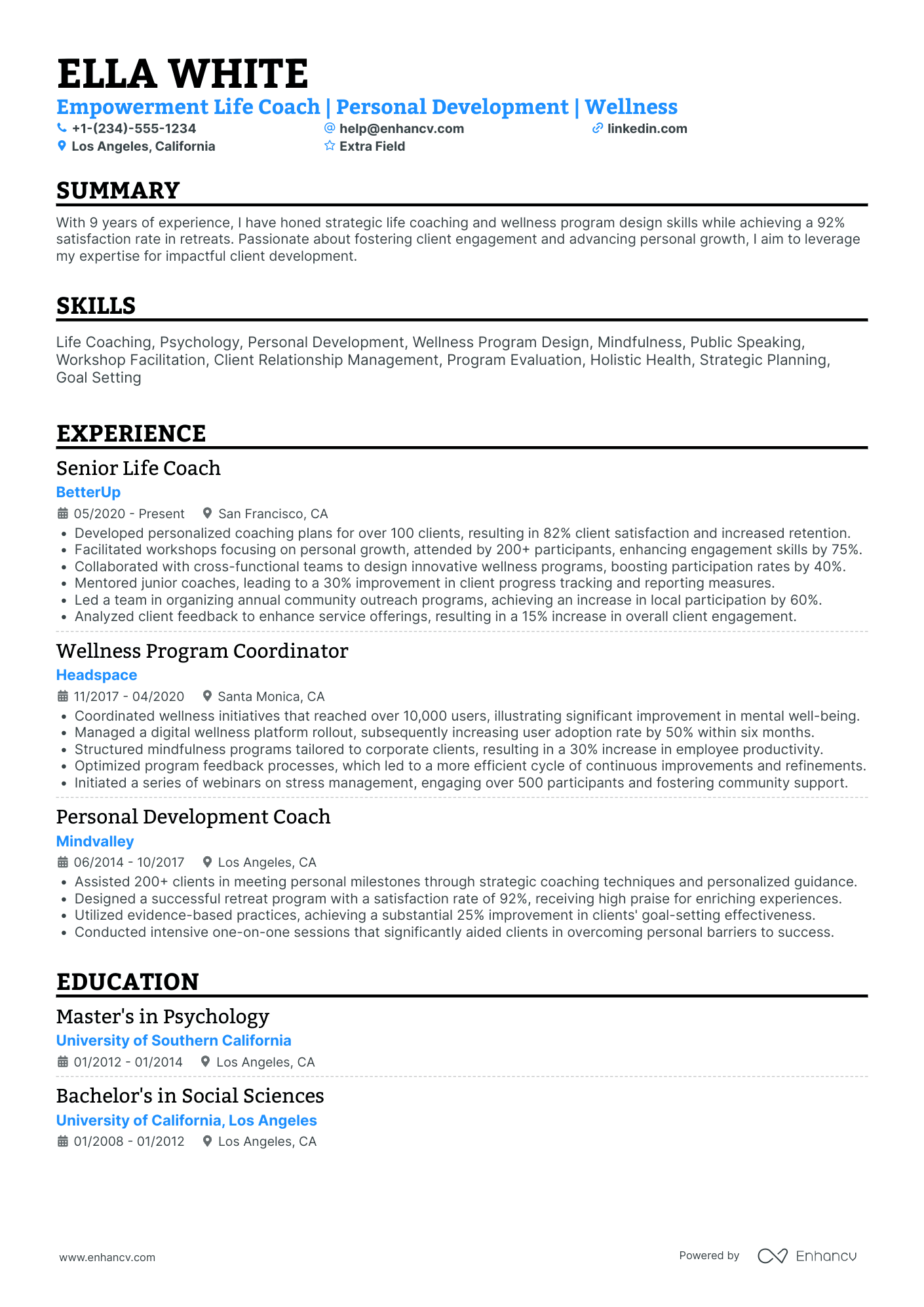 Empowerment Life Coach Resume Example