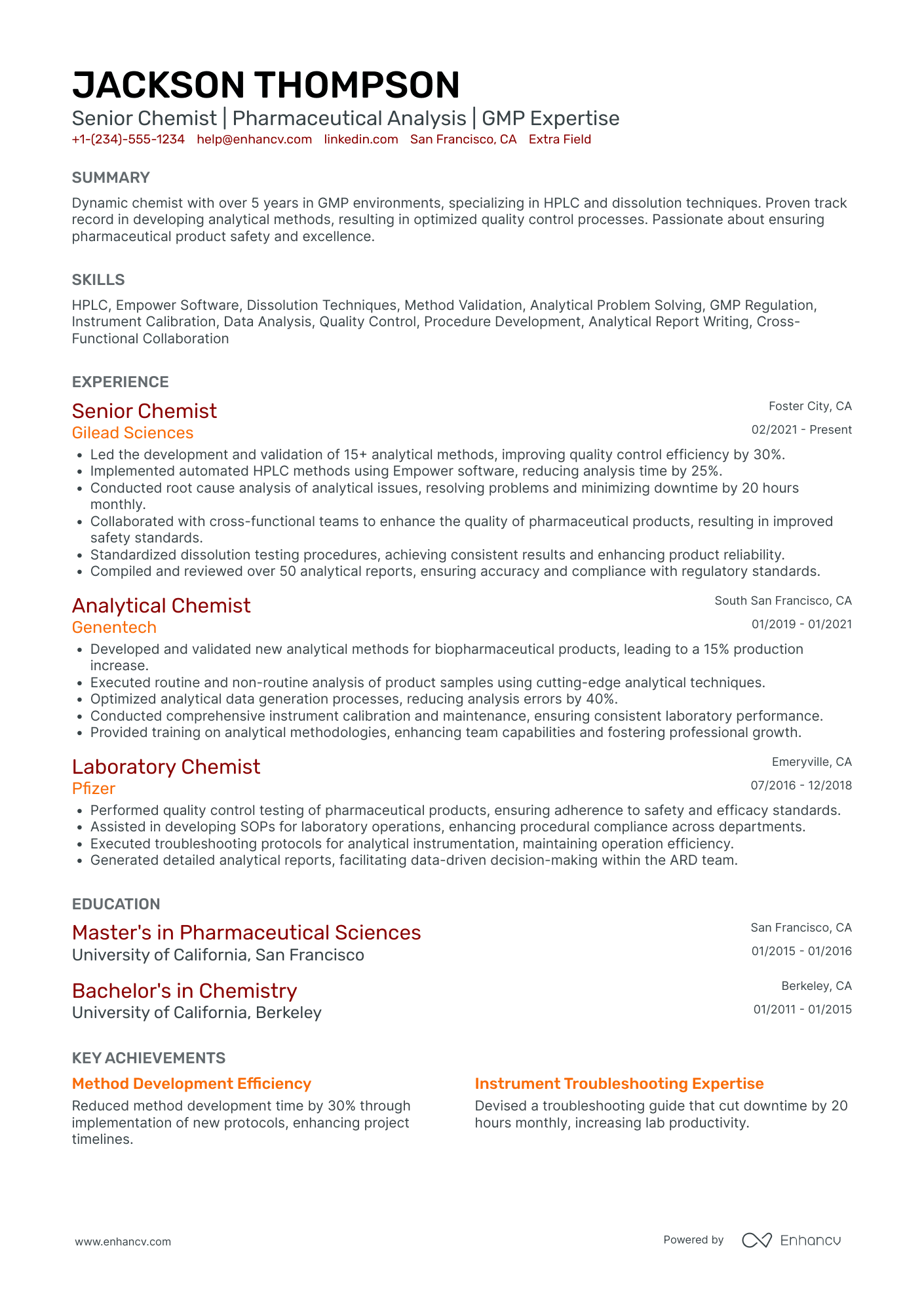 Pharmaceutical Chemist Resume Example