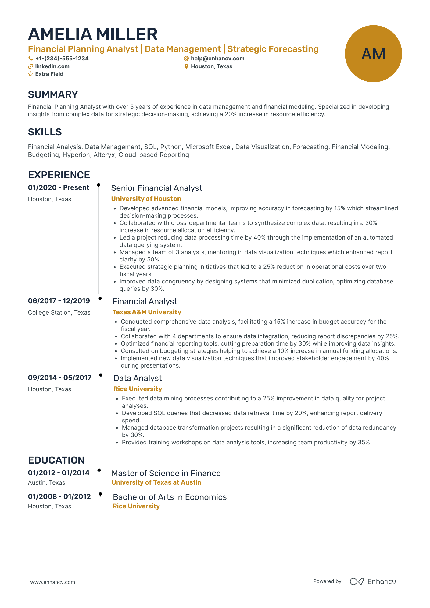 Financial Planning Advisor Resume Example