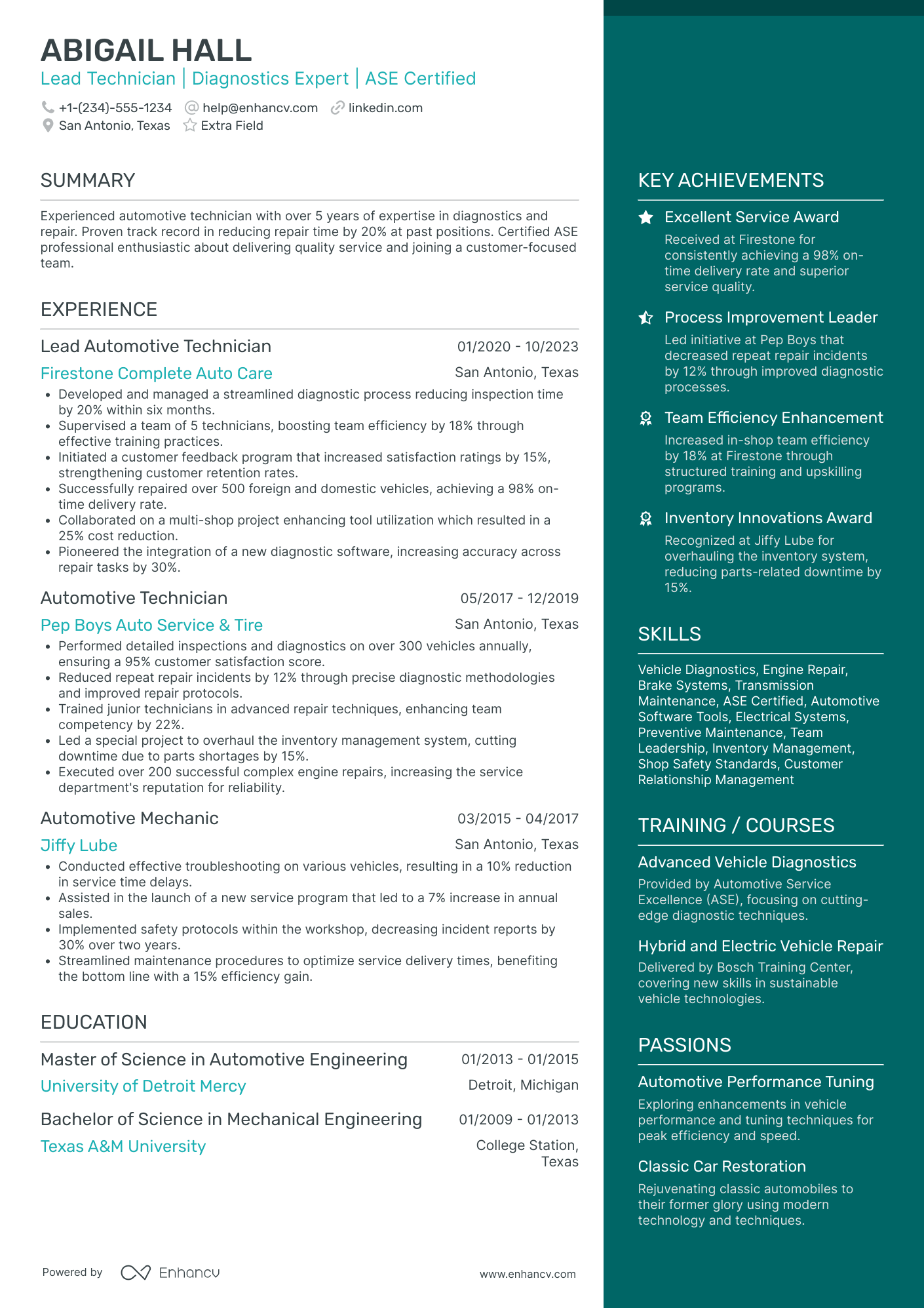 Automotive Diagnostic Technician Resume Example