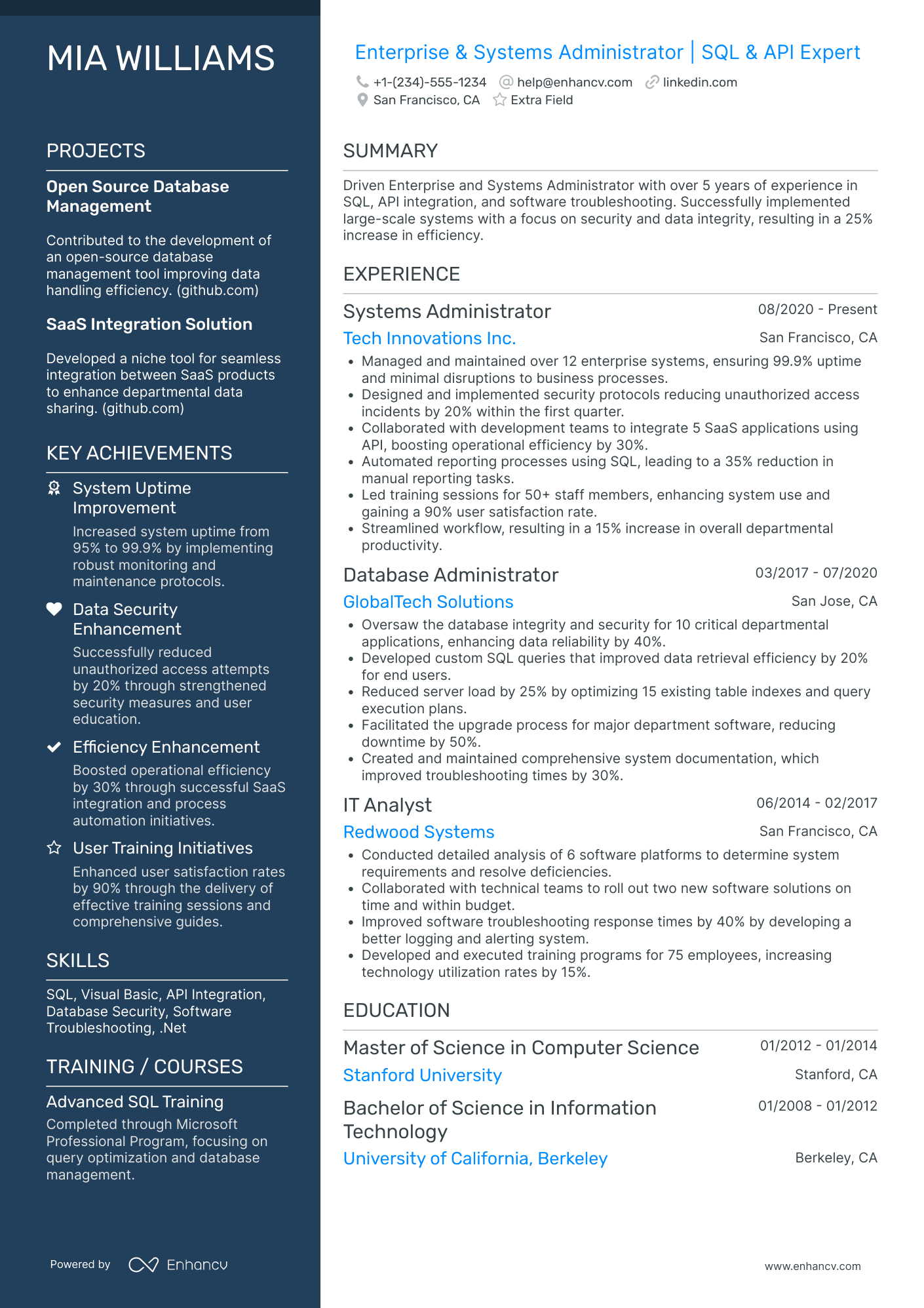 Enterprise System Administrator Resume Example