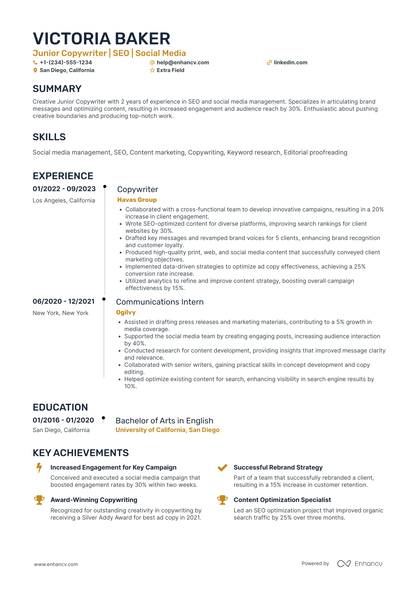 Junior Script Writer Resume Example