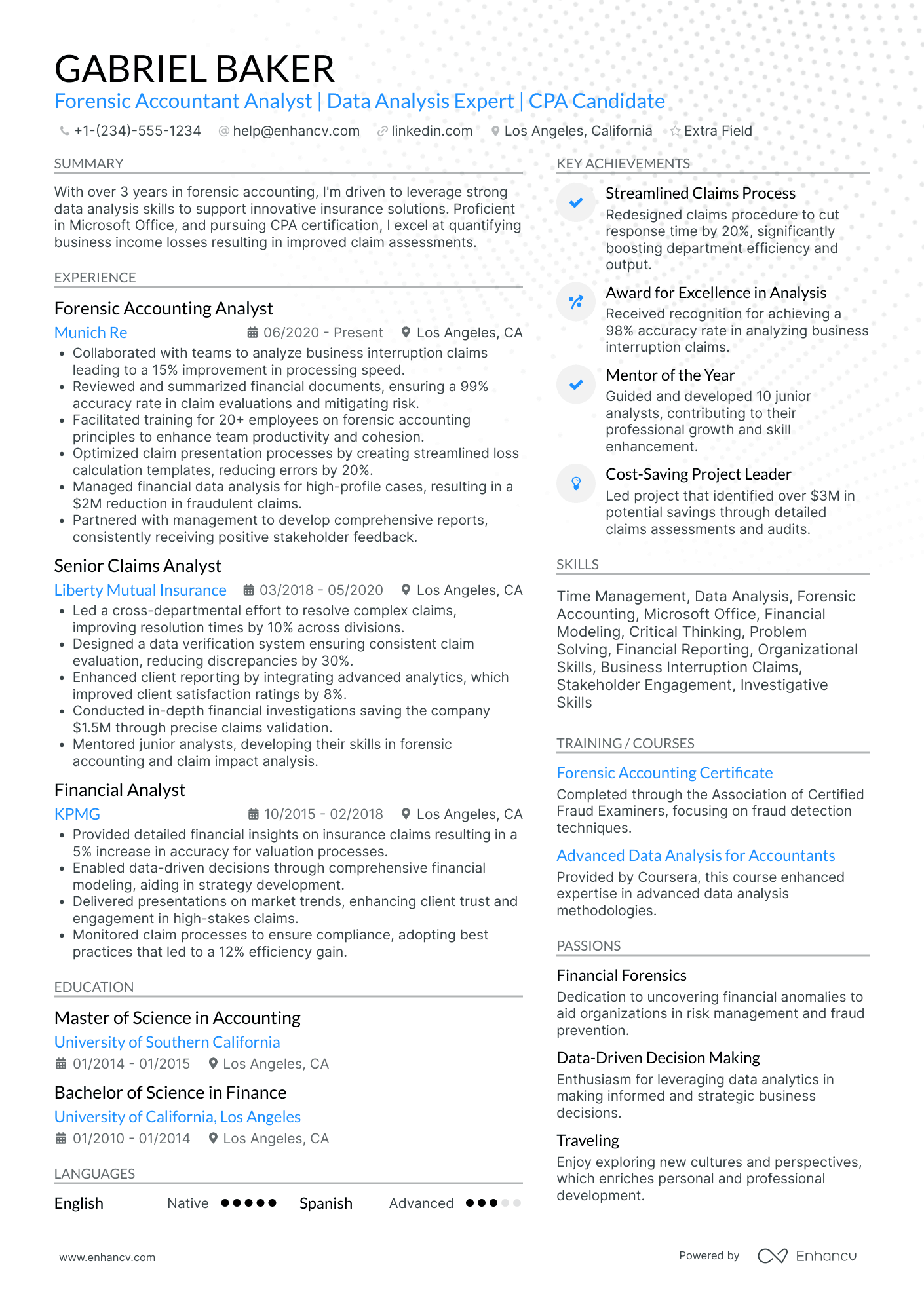 Forensic Accounting Analyst Resume Example