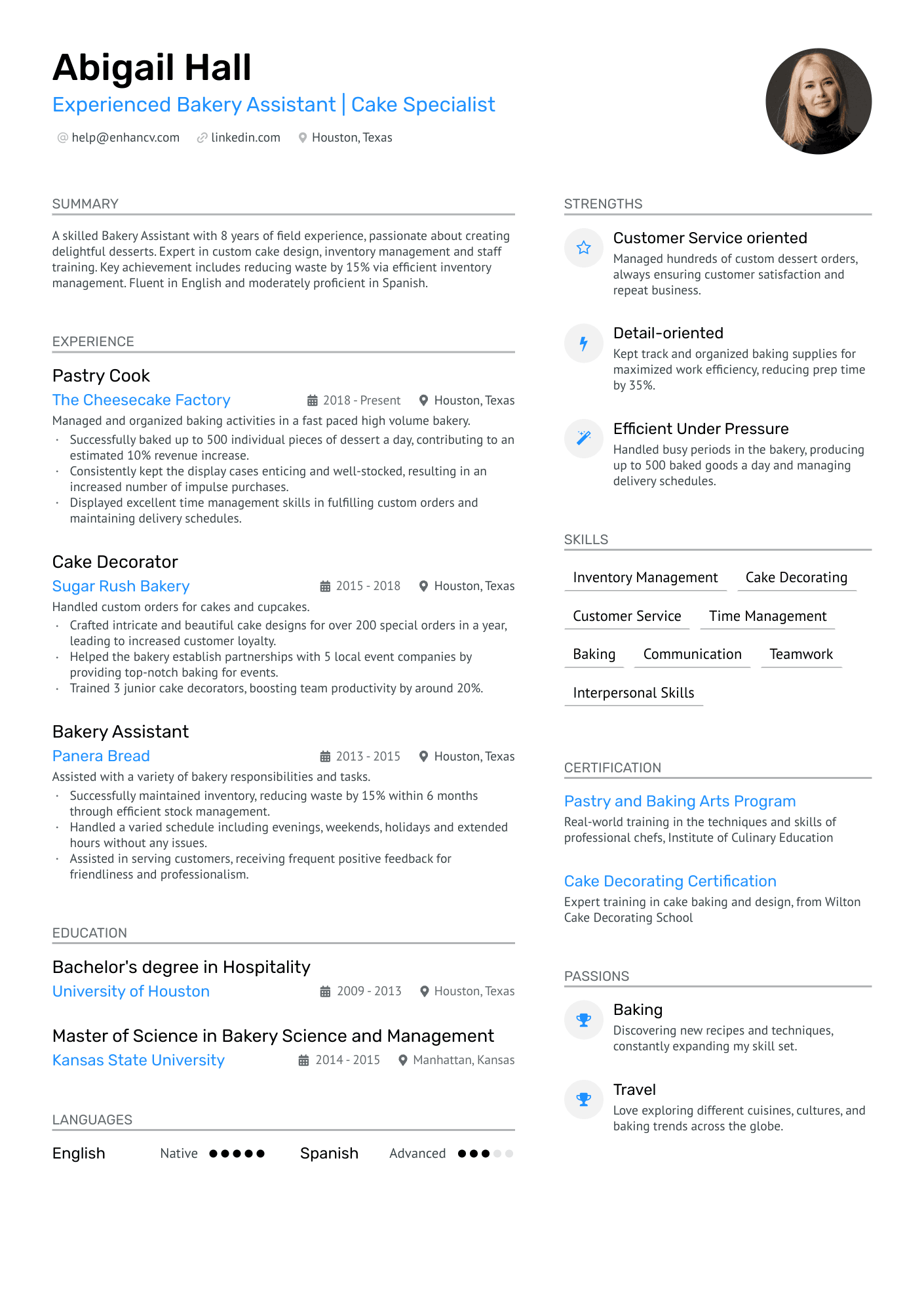 Assistant Baker Resume Example