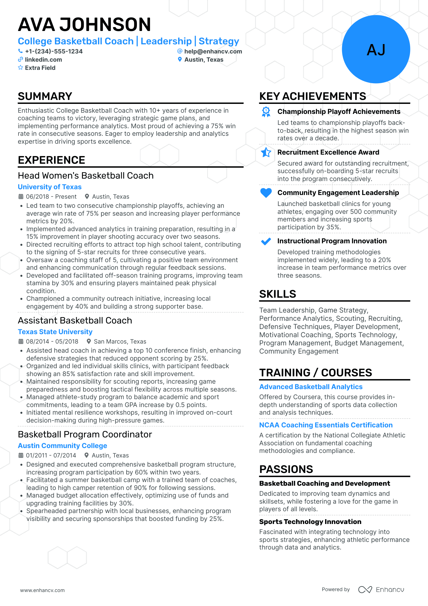 College Basketball Coach Resume Example