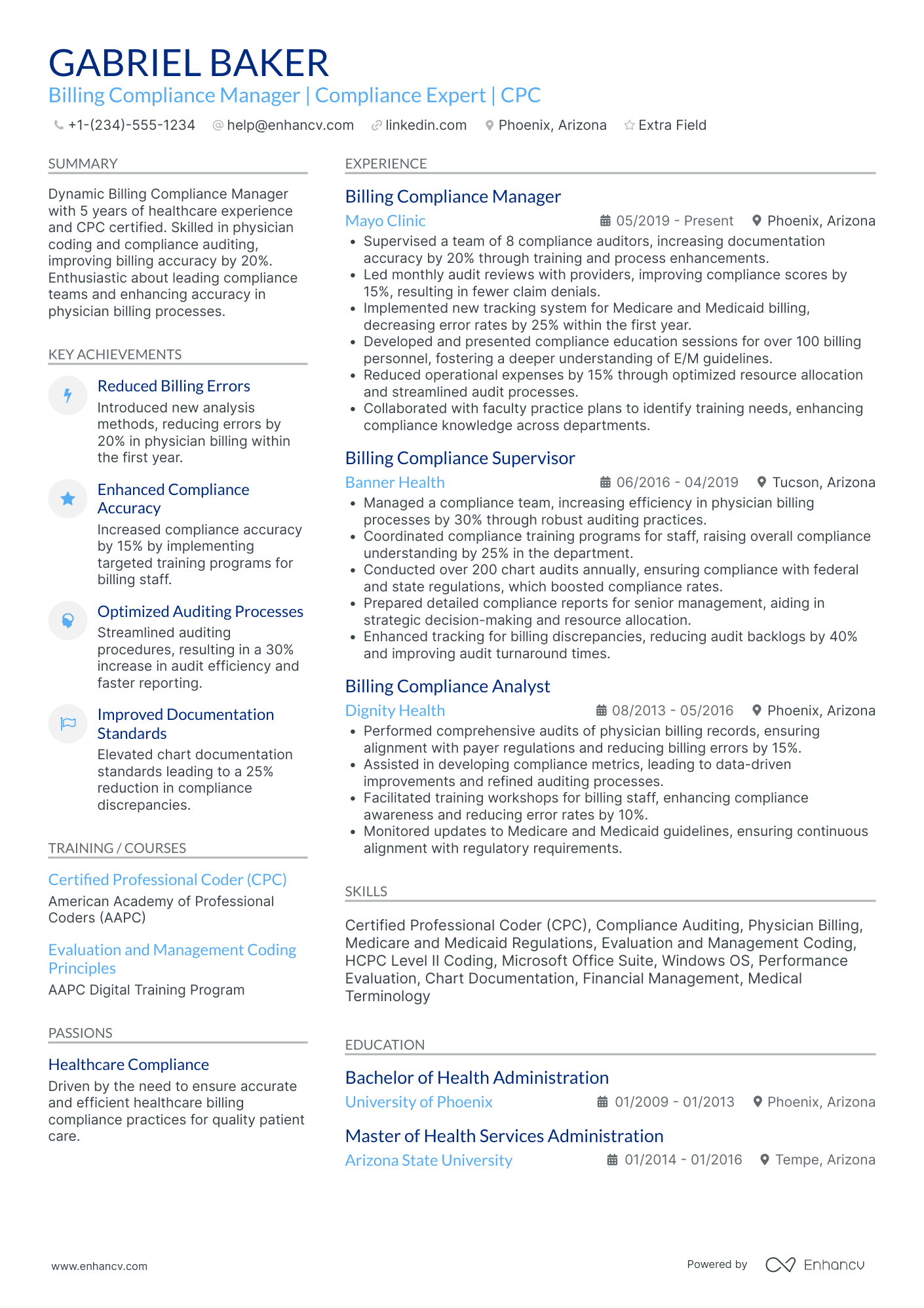 Billing Compliance Manager Resume Example