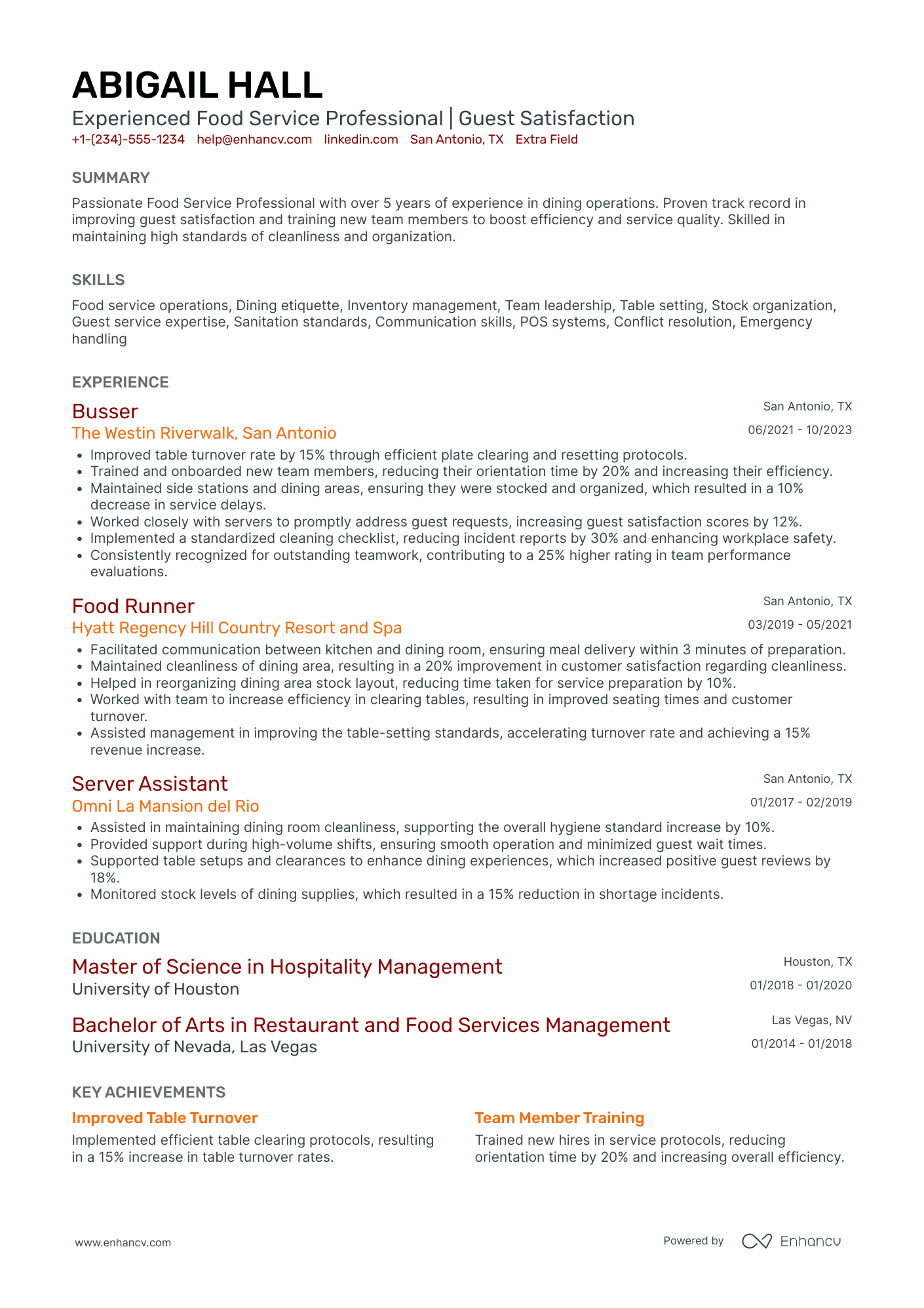 Busser Manager Resume Example