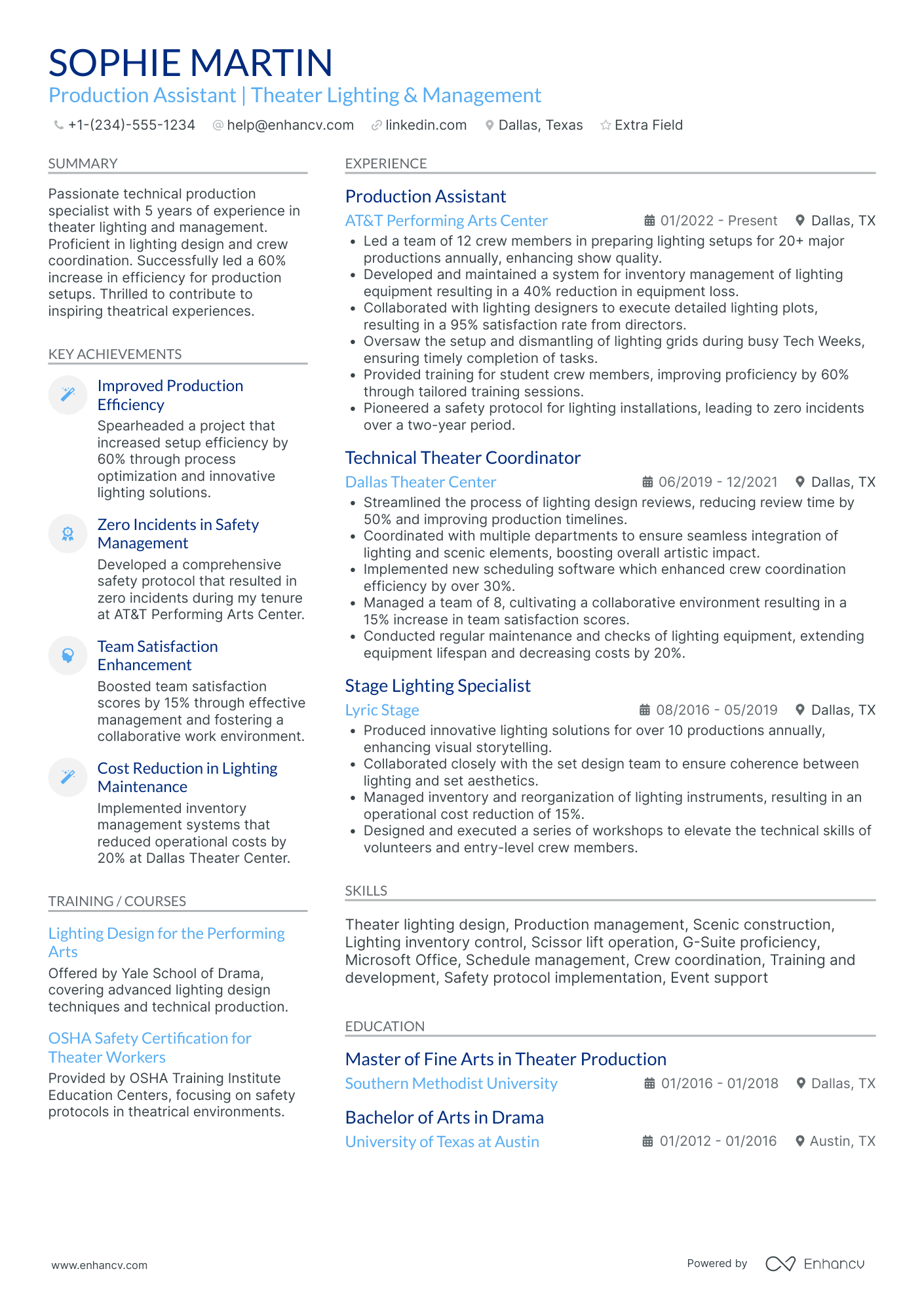 Theater Production Assistant Resume Example