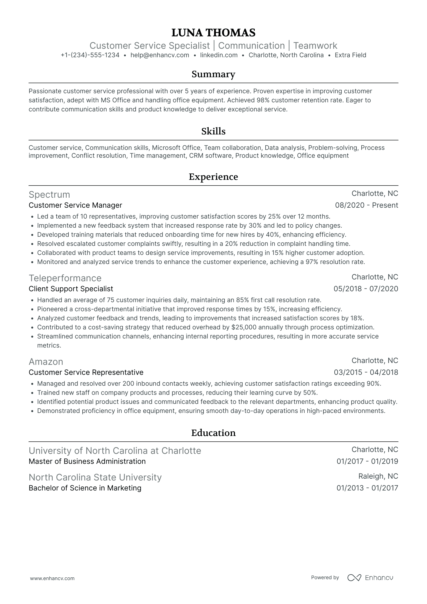 Senior Customer Service Representative Resume Example